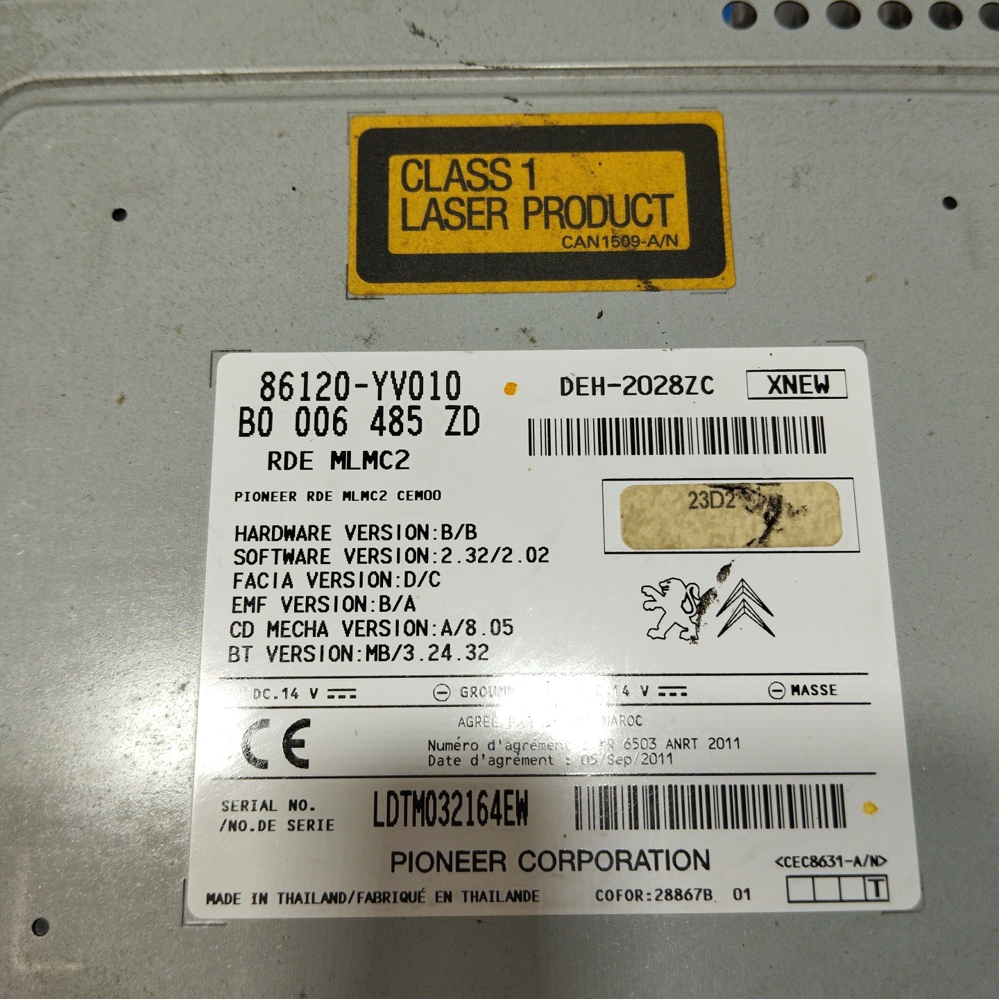 Autoradio Citroen C1/Peugeot 107/Toyota Aygo 2006 Cod. 86120-yv010 ecoAG2450