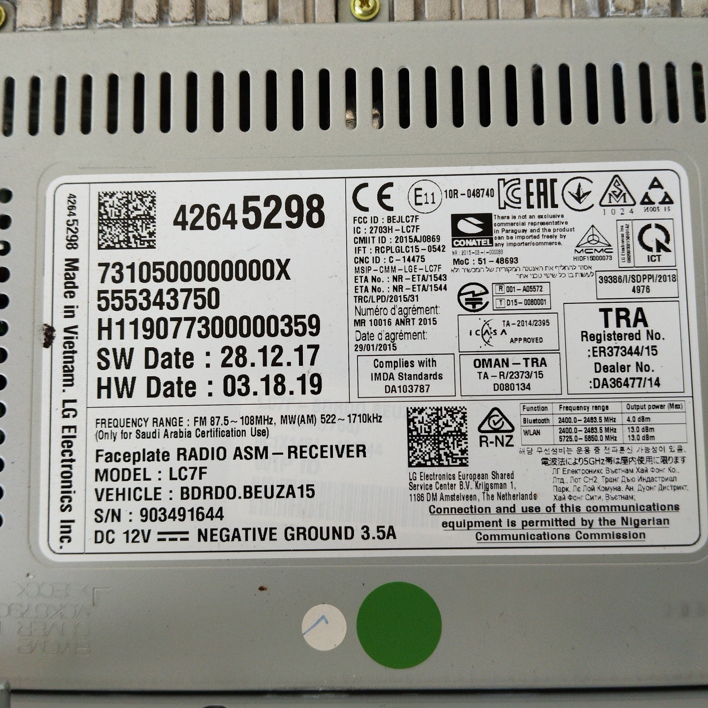 Display Multifunzione Autoradio Opel Corsa E 2016 cod: 42645298 ecoAG2692