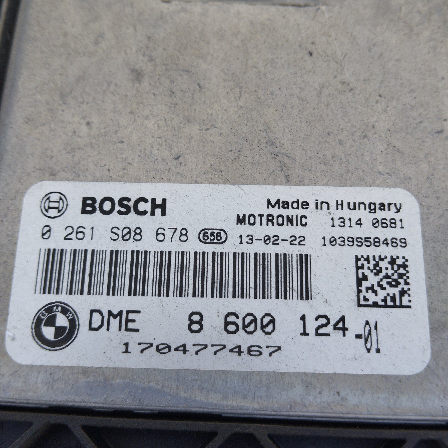 Mini Cooper R57 1.6 B engine control unit code: 0261S08678 ecoAG3988