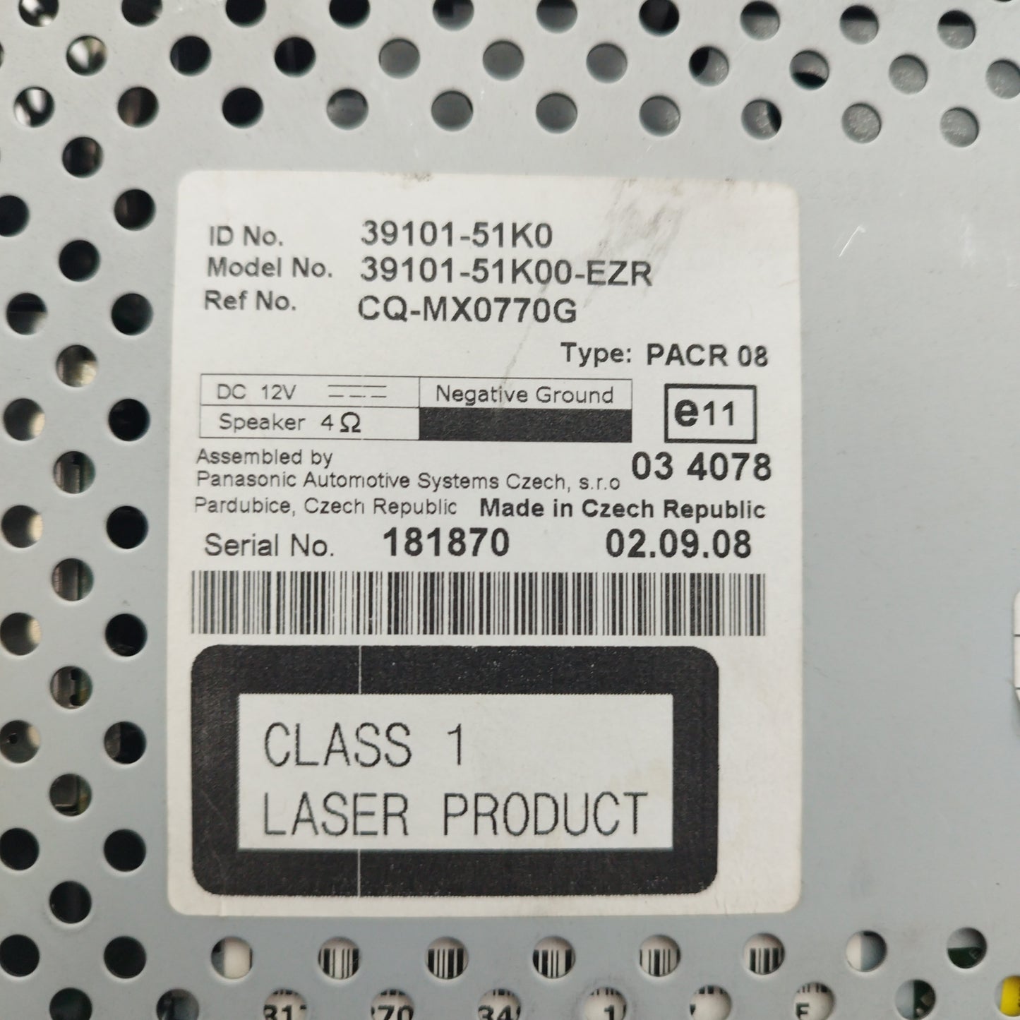 Opel Agila 2009 car radio code: 39101-51k0 ecoAC6938