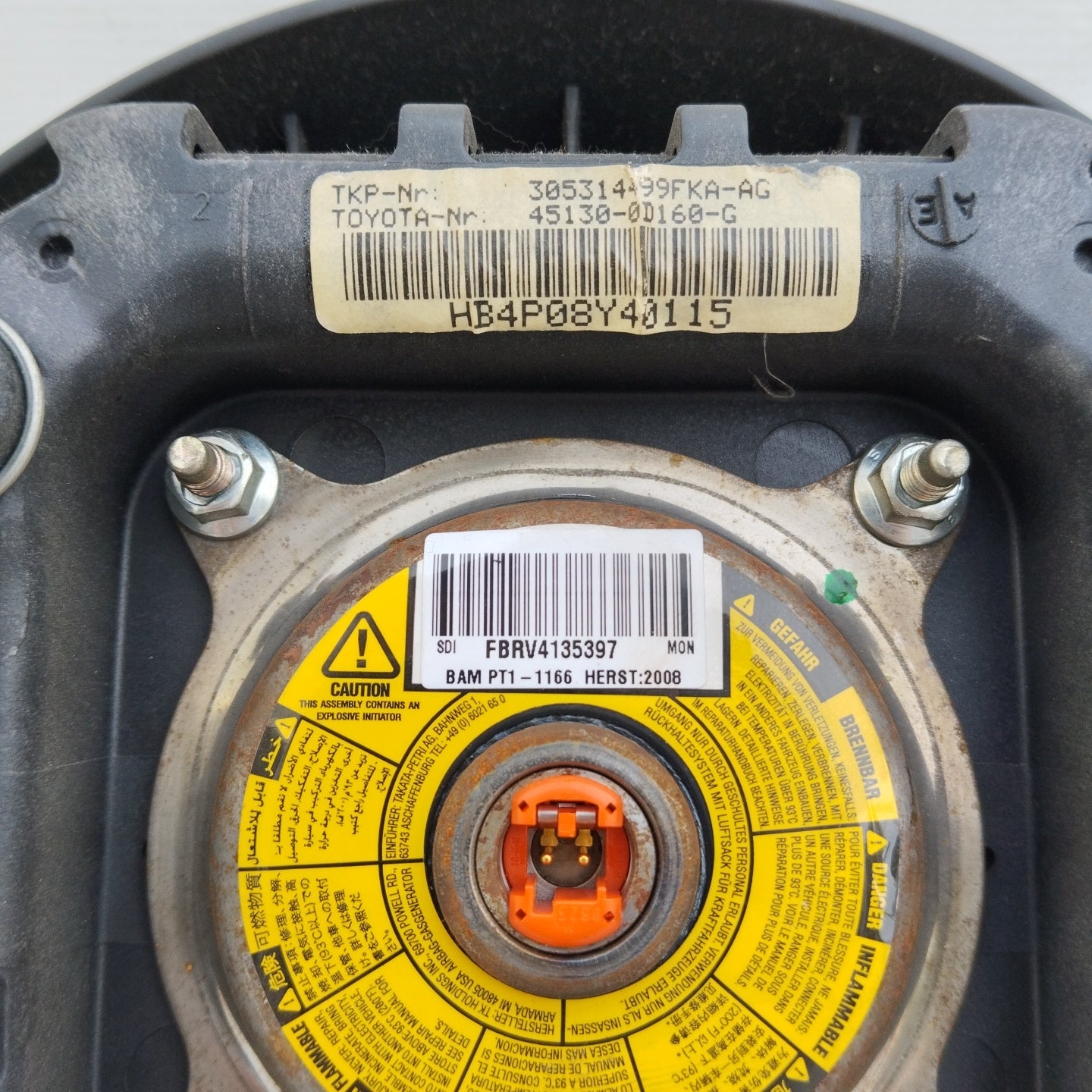 Steering wheel airbag Toyota Yaris 2008 code: 45130-0d160-g ecoAG4627