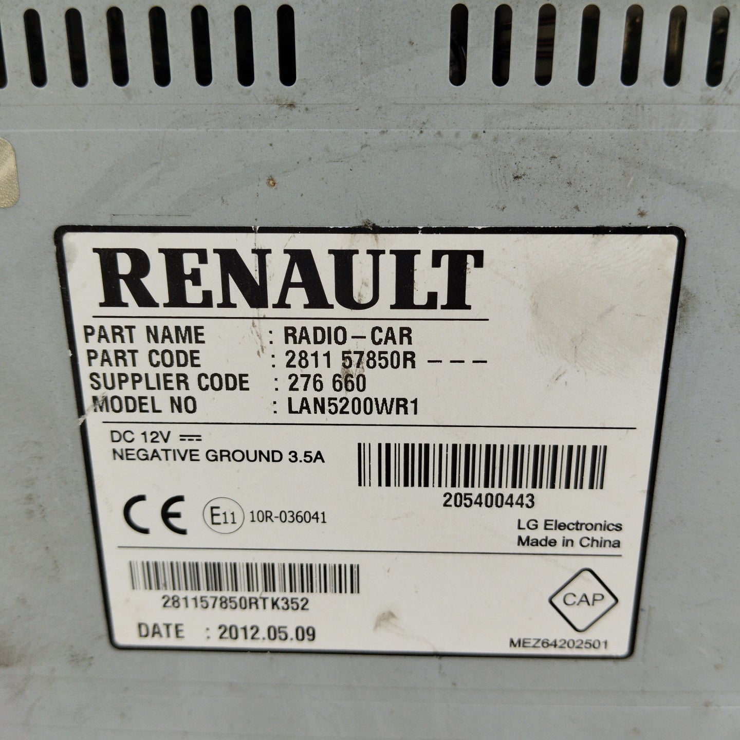 Dacia Lodgy 2012 navigation car radio code: 281157850R ecoAG4977