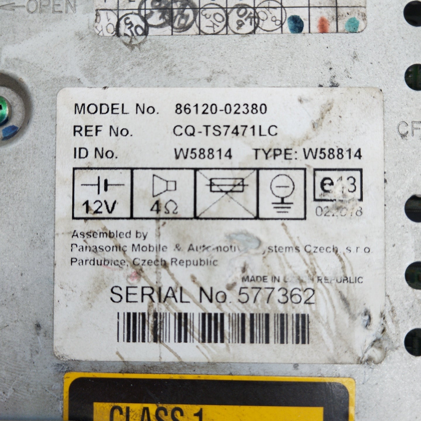 Toyota Corolla 2006 Autoradio-Code 86120-02380 ecoAG5061