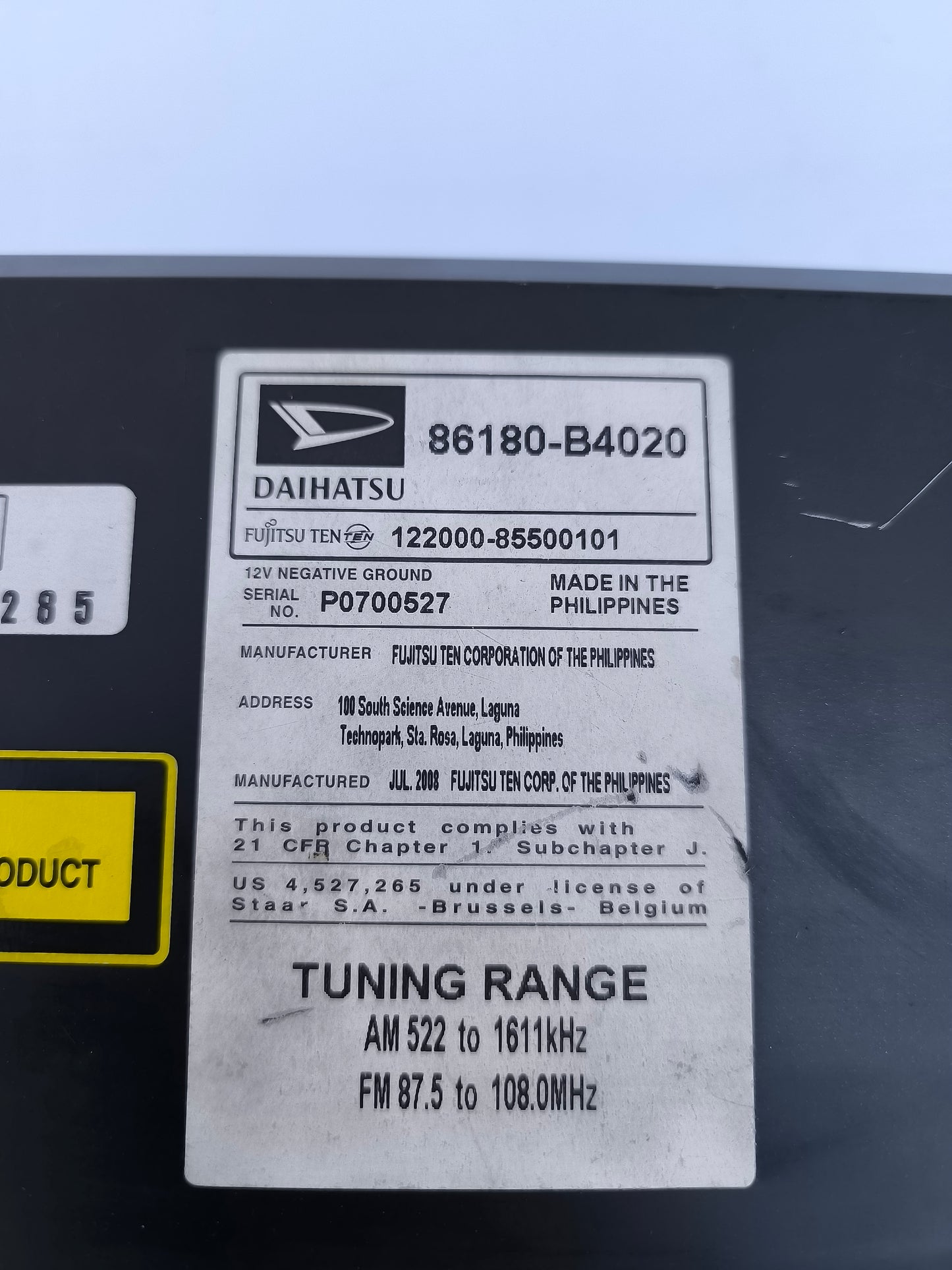 Autoradio Daihatsu Terios anno 2010 codice: 86180-B4020 ecoAG7164