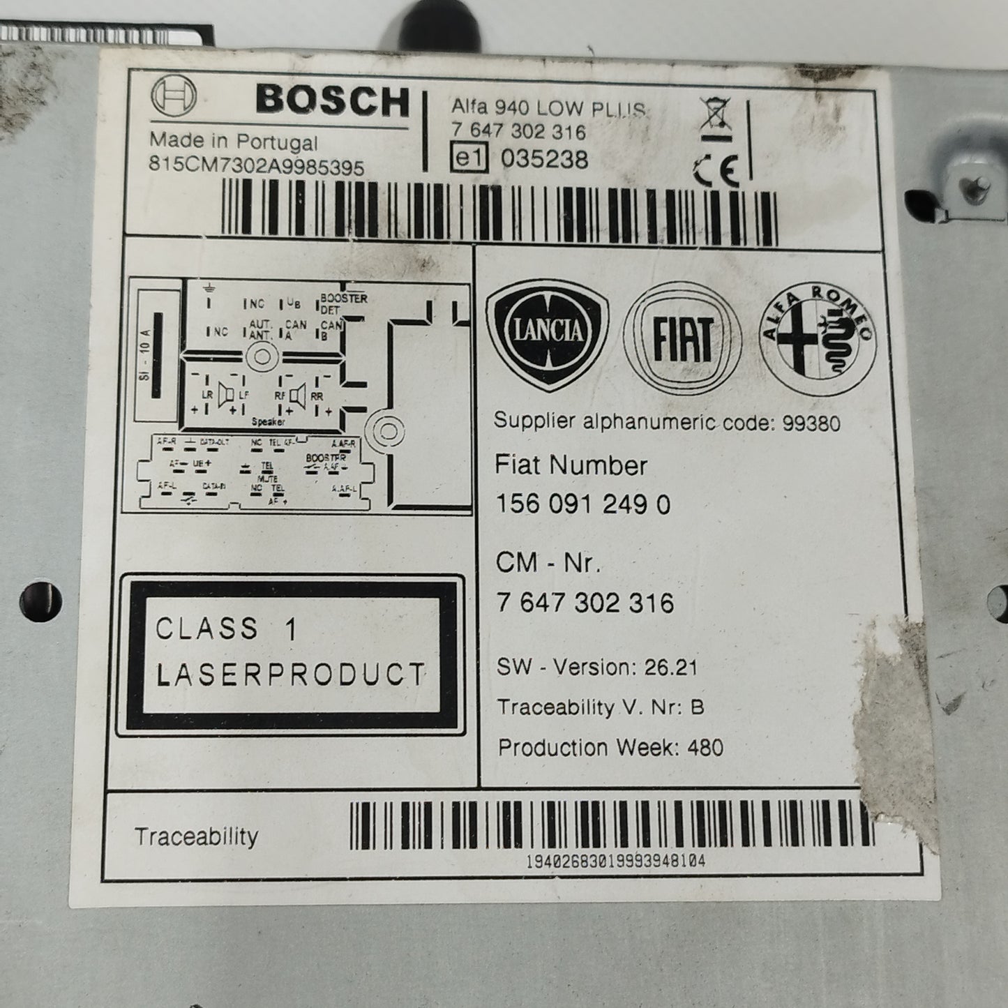 Autoradio Alfa Romeo Giulietta 2014 Cod: 1560912490 ecoAC12826