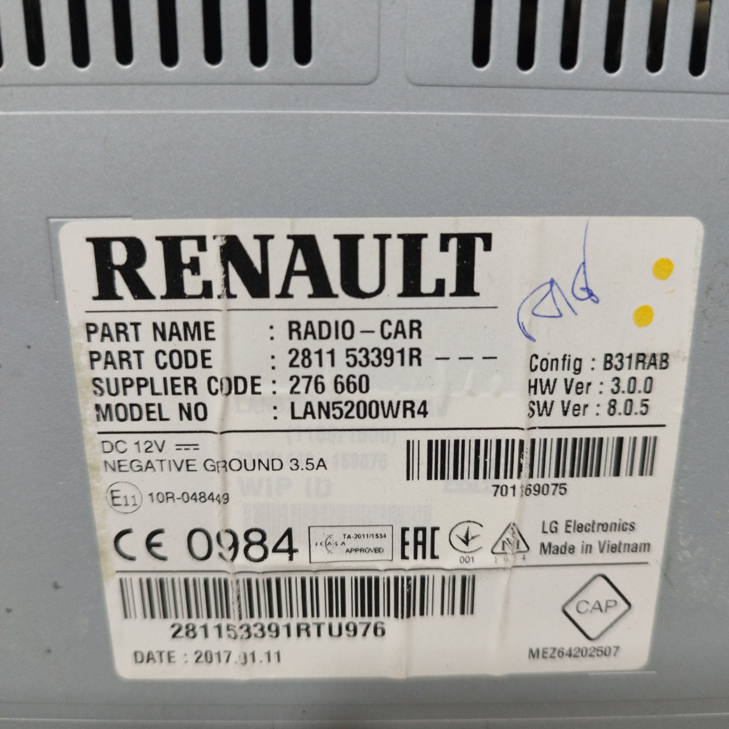 Autoradio Navigatore Dacia Duster 2010 cod: 281153391R ecoAC10123