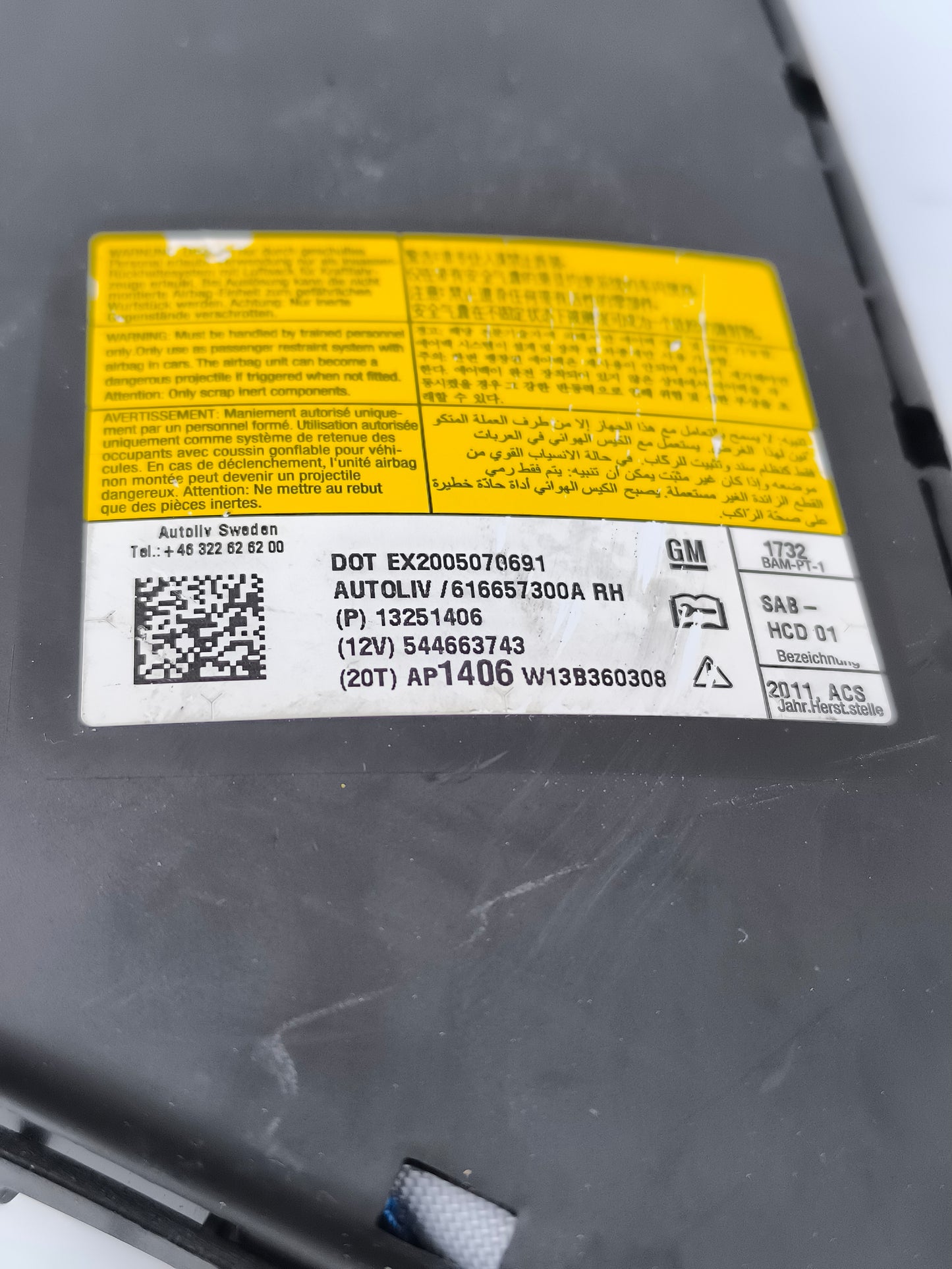 Right seat airbag Chevrolet Orlando year 2015 cod. 13251406 ecoAG6856