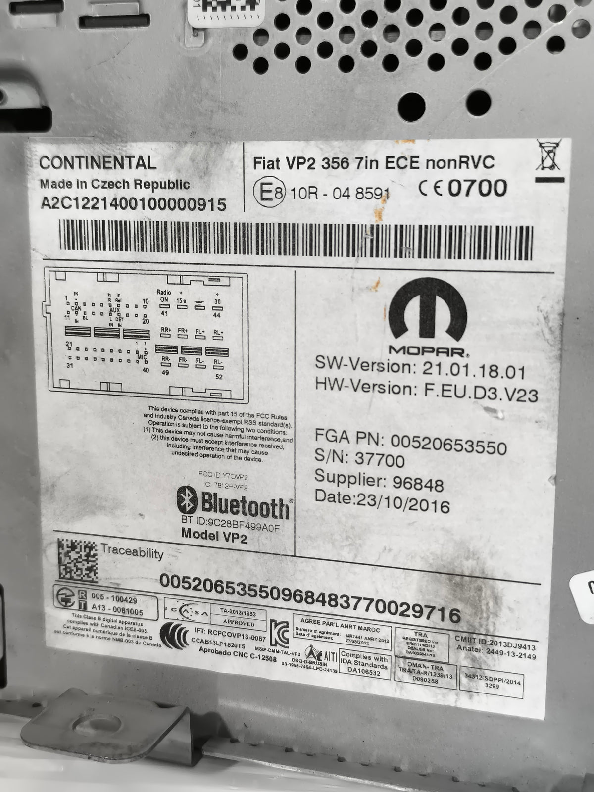 Autoradio Uconnect 7" Fiat Tipo 2016-2020 cod: 00520653550 ecoAG9777