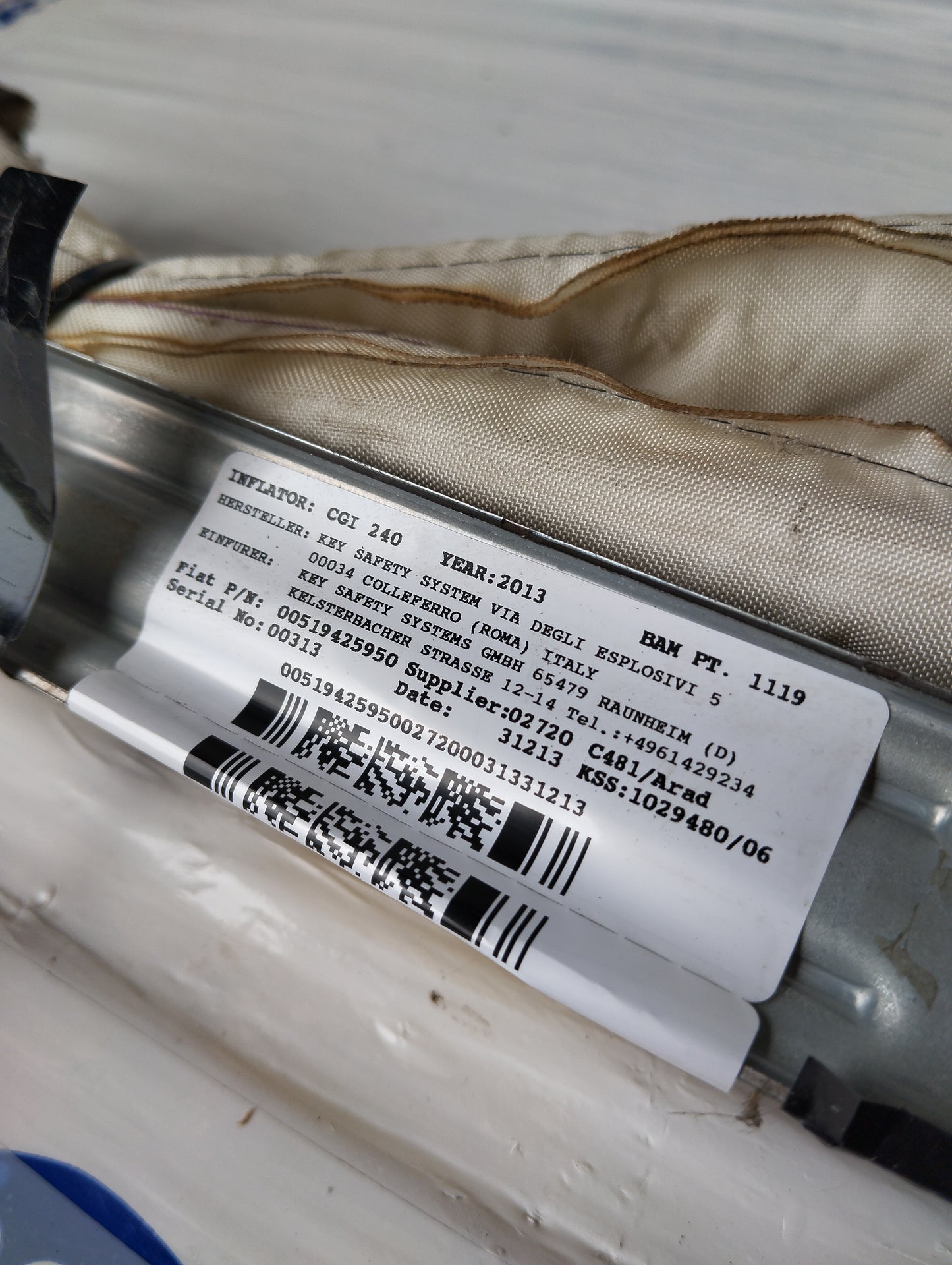 Right side curtain airbag Lancia Y 2013 code: 00519425950 ecoAG5430