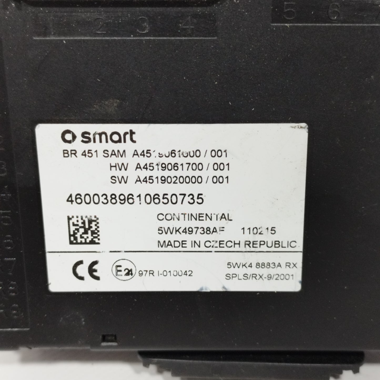 Sam Smart fortwo 451 1.0 B 2010 Steuergerät Code: A4519061000/001 ecoAC11217