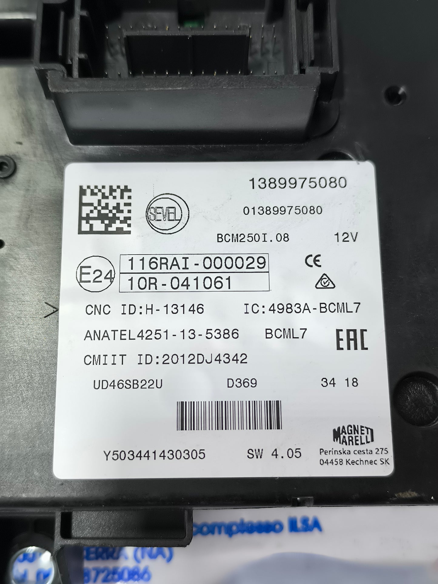 Centralina Body Computer Fiat Ducato 2.3 D 2016 Cod. 1389975080 ecoAG6158