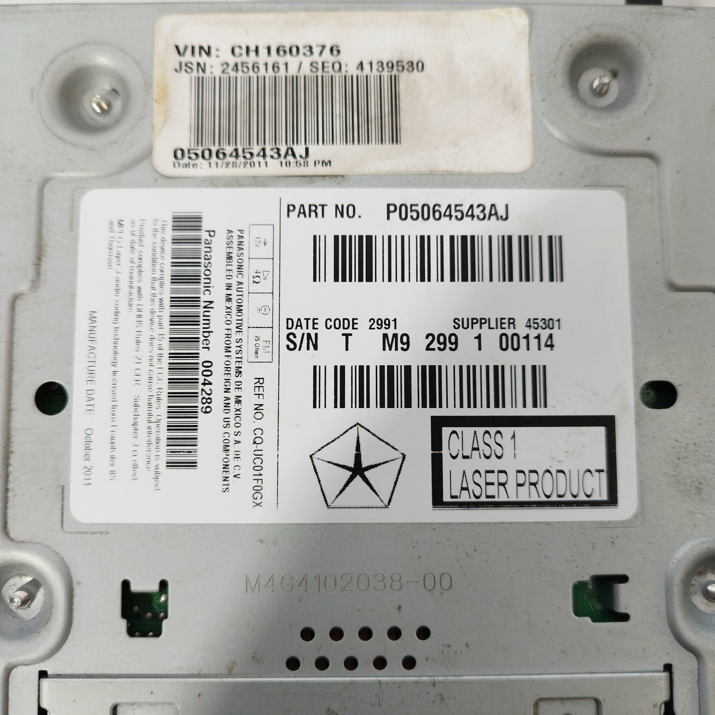 Lancia Thema 2014 navigator car radio code 05064543aj ecoAC1129