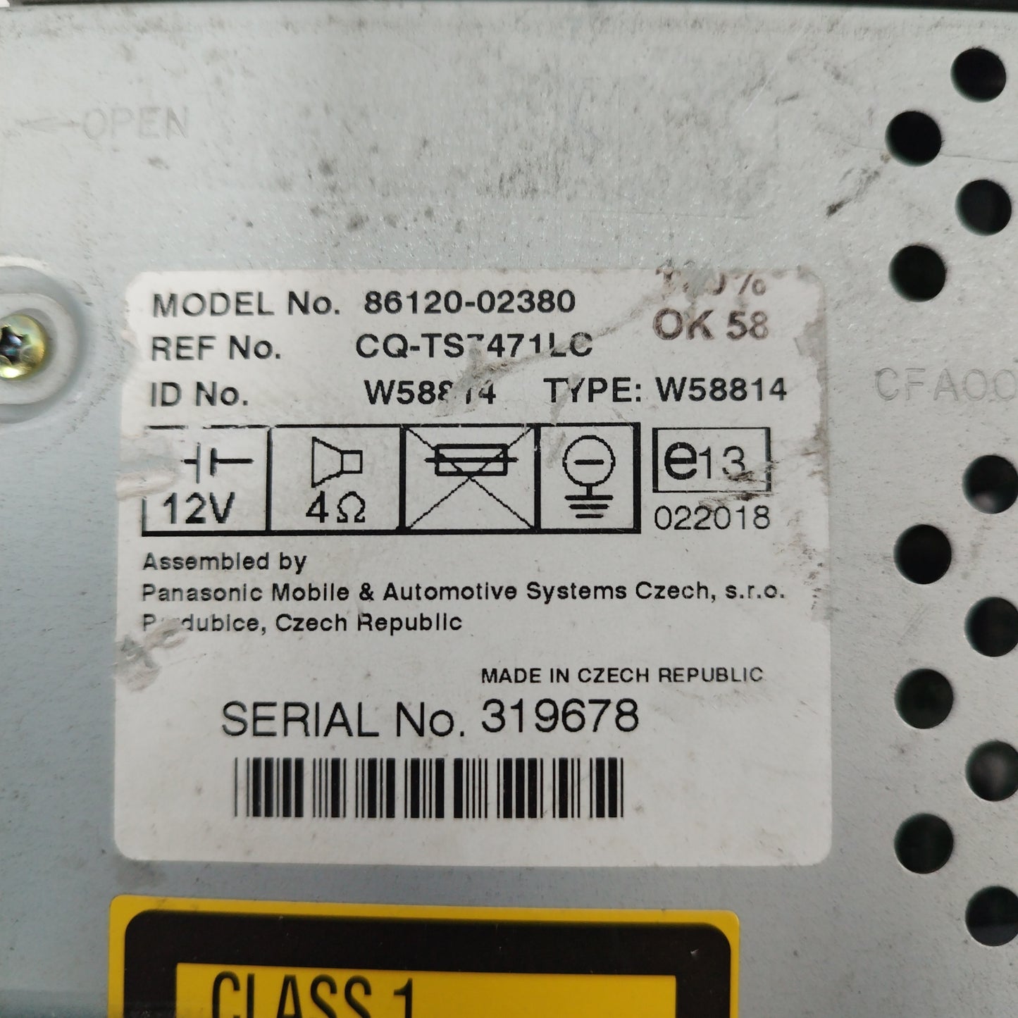 Toyota Corolla 2004 car radio code: 86120-02380 ecoAC2013