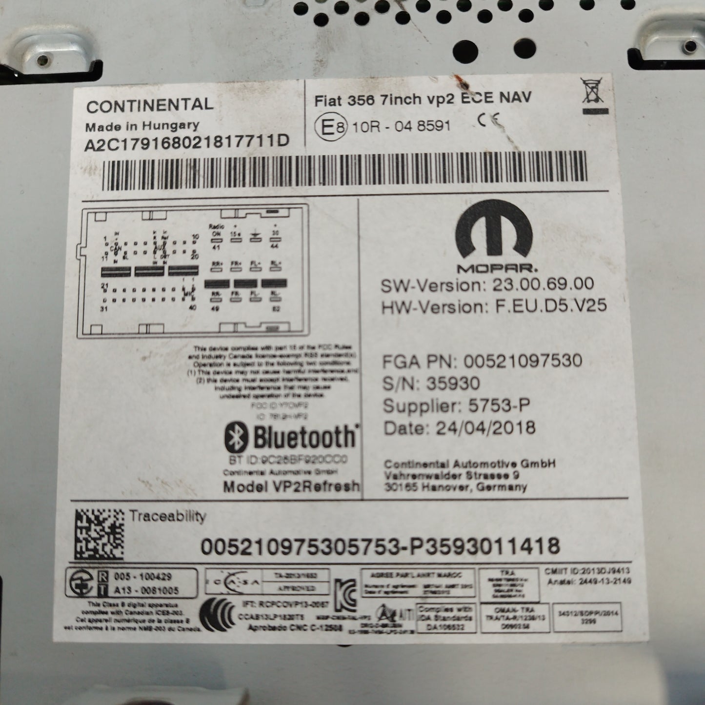 Autoradio navigatore gps uconnect Fiat Tipo 2017 codice 00521097530 ecoAC2140