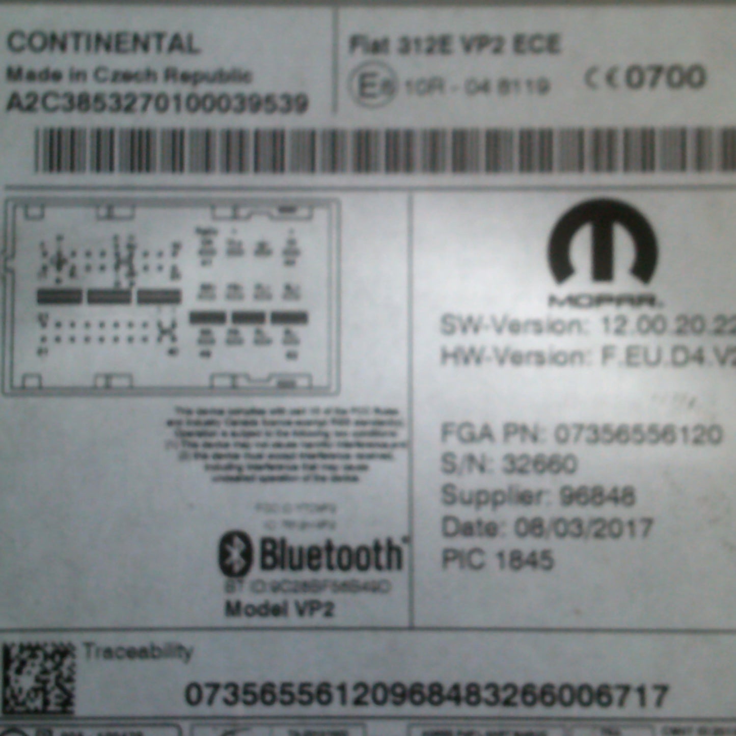 Autoradio Fiat 500 2017 Mp3-Bluetooth Continental cod.07356556120 ecoAC267