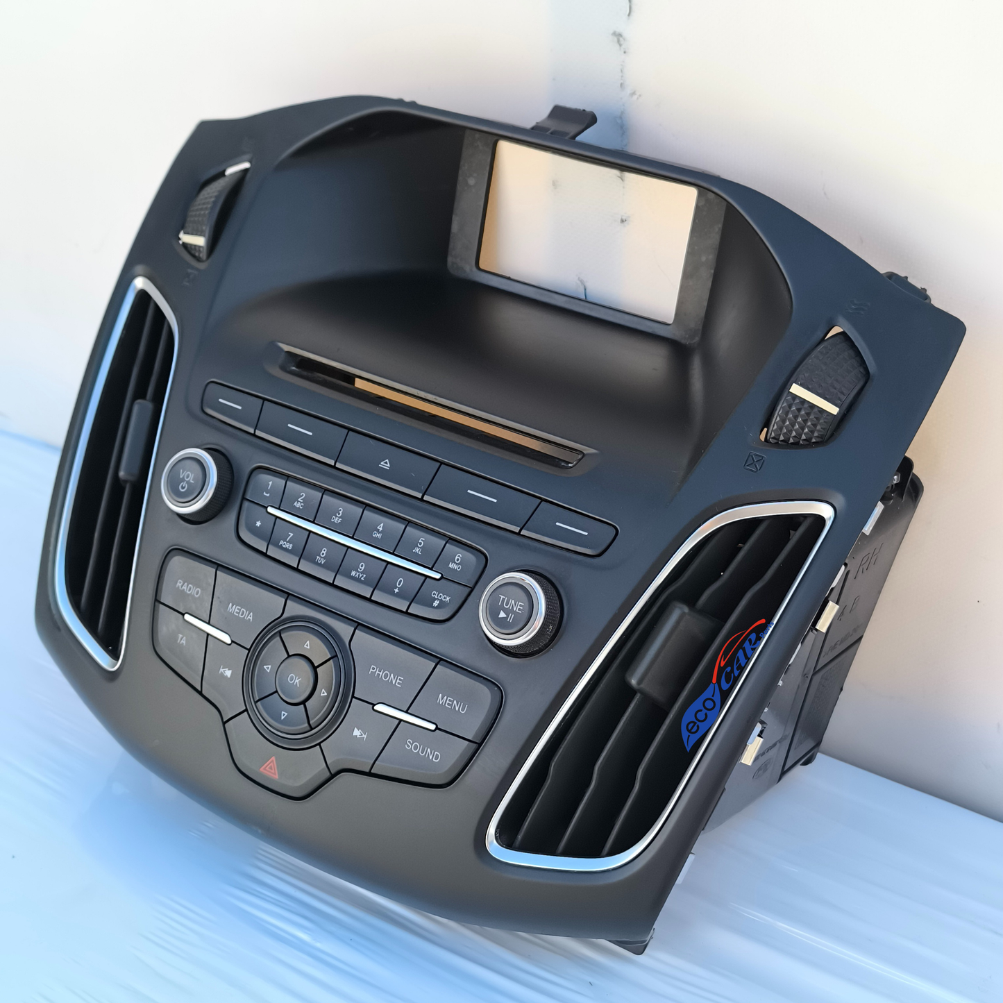 Komplettes Autoradio-Bedienfeld für Ford Focus, Baujahr 2015, Code 4F571-BB ecoAG7405, Rahmen leicht verfärbt