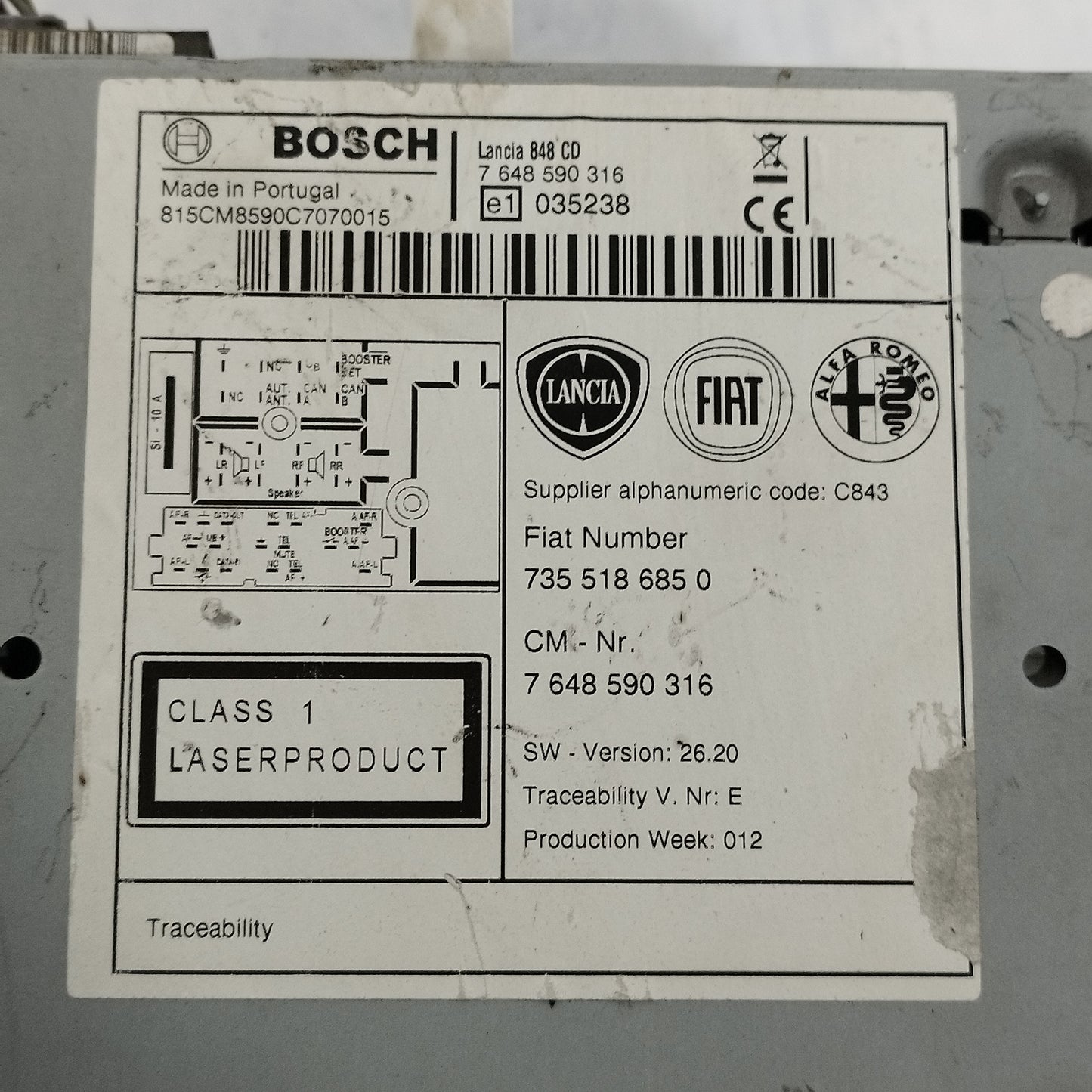 Autoradio Lancia Musa 2009 Cod:  7355186850 ecoAC13382