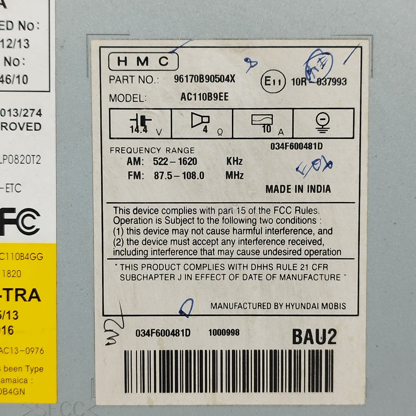 Autoradio Hyundai I10 2013 Cod: AC110B9EE ecoAC10757