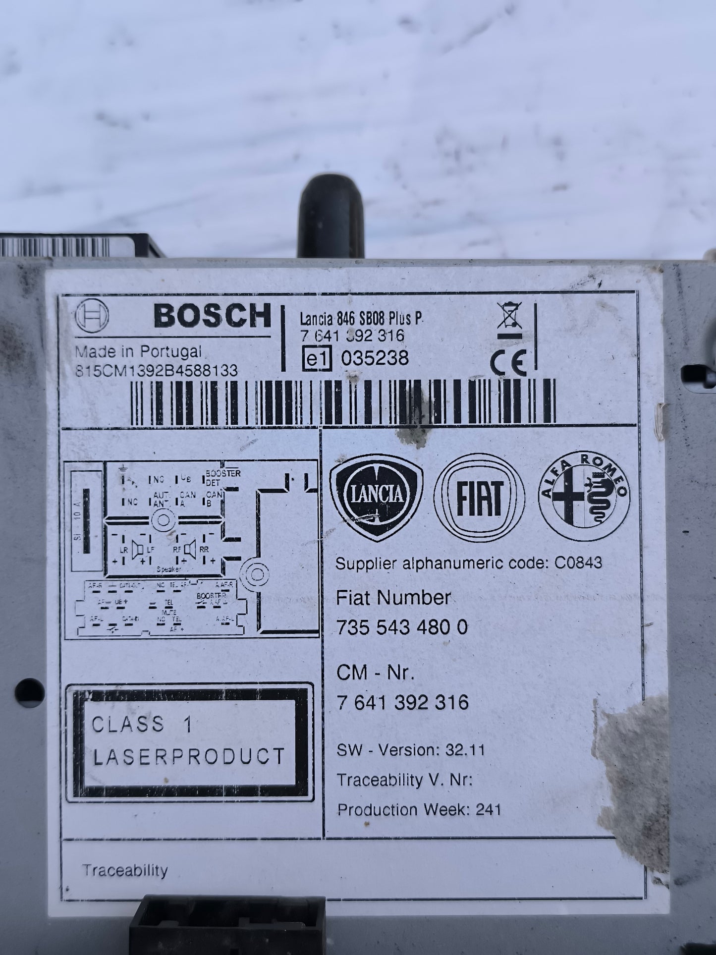 Autoradio Lancia Ypsilon anno 2014 cod. 7355434800 ecoAG7345