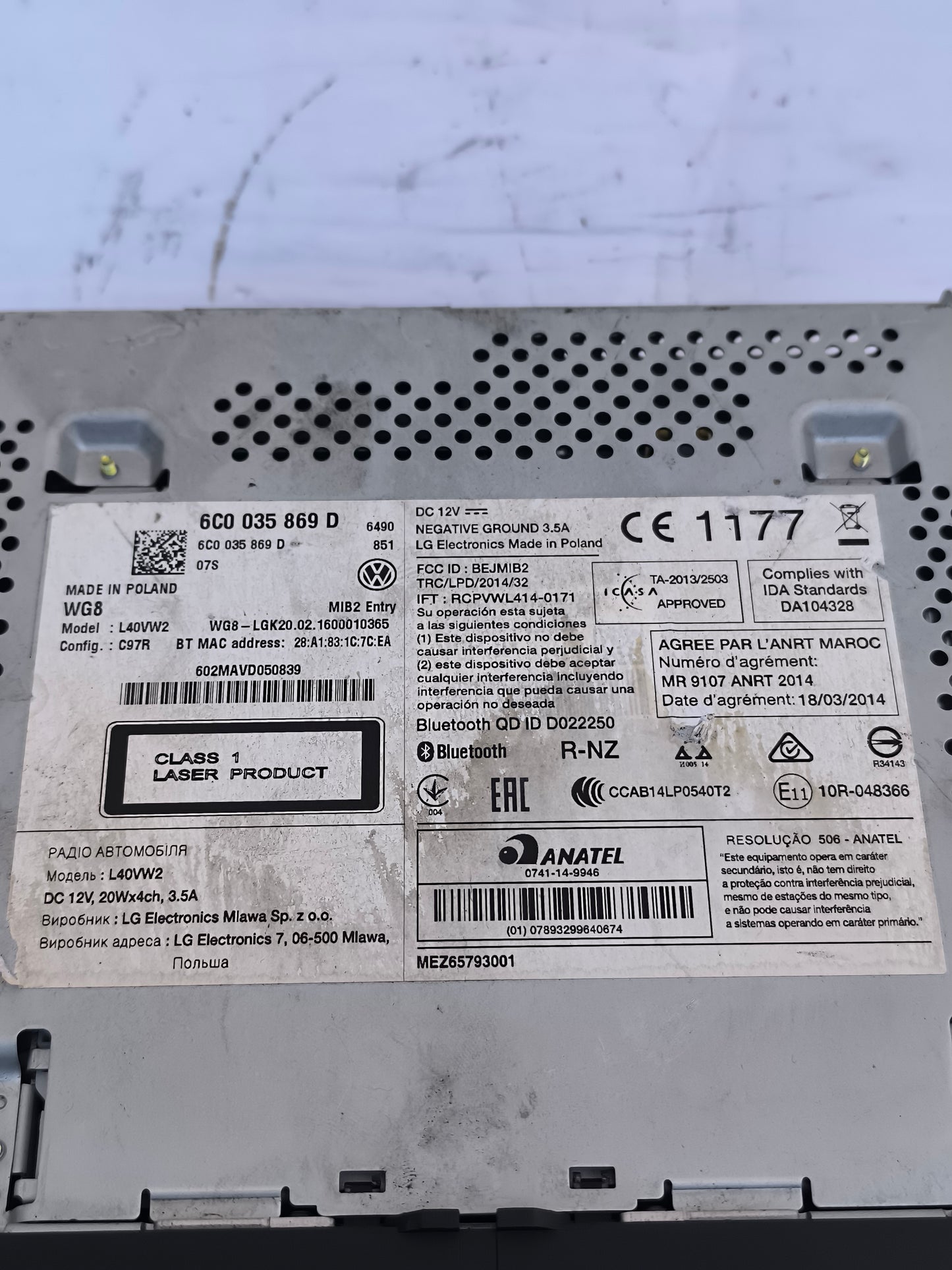 Autoradio Volkswagen Polo anno 2015 cod. 6c0035869D ecoAG7344