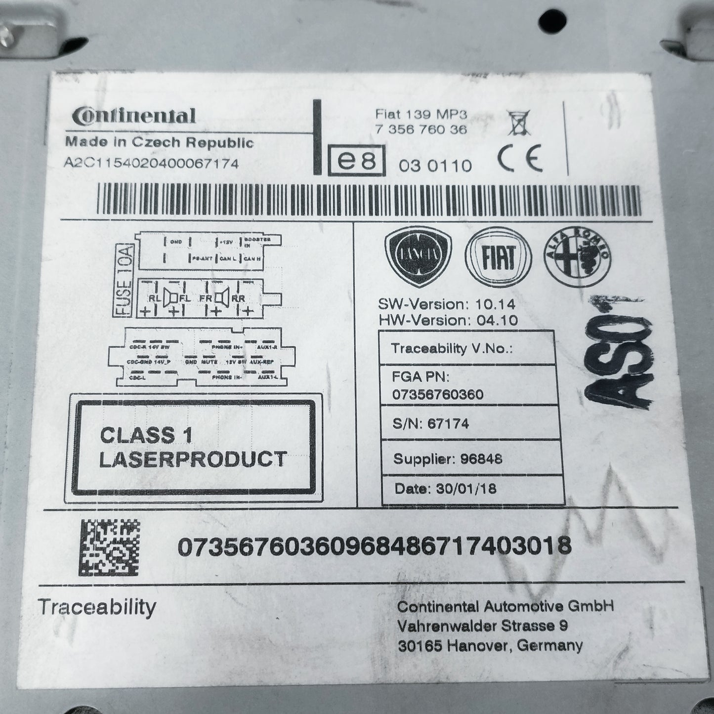 Autoradio Fiat New Panda 2015 cod: 0735670360 ecoAC14774