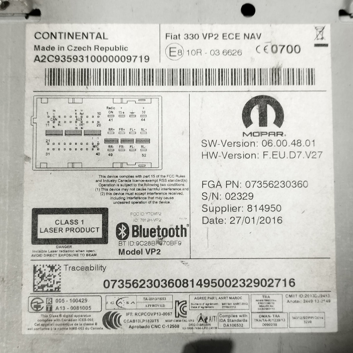 Autoradio navigatore Uconnect Fiat 500L 2012-2017 cod: 07356230360 ecoAC16923