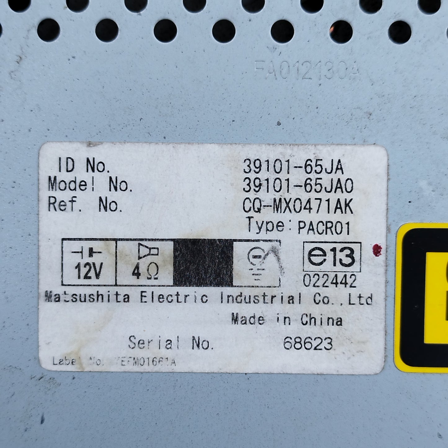 Autoradio Suzuki Grand Vitara 2007 cod: 39101-65ja ecoAC15832
