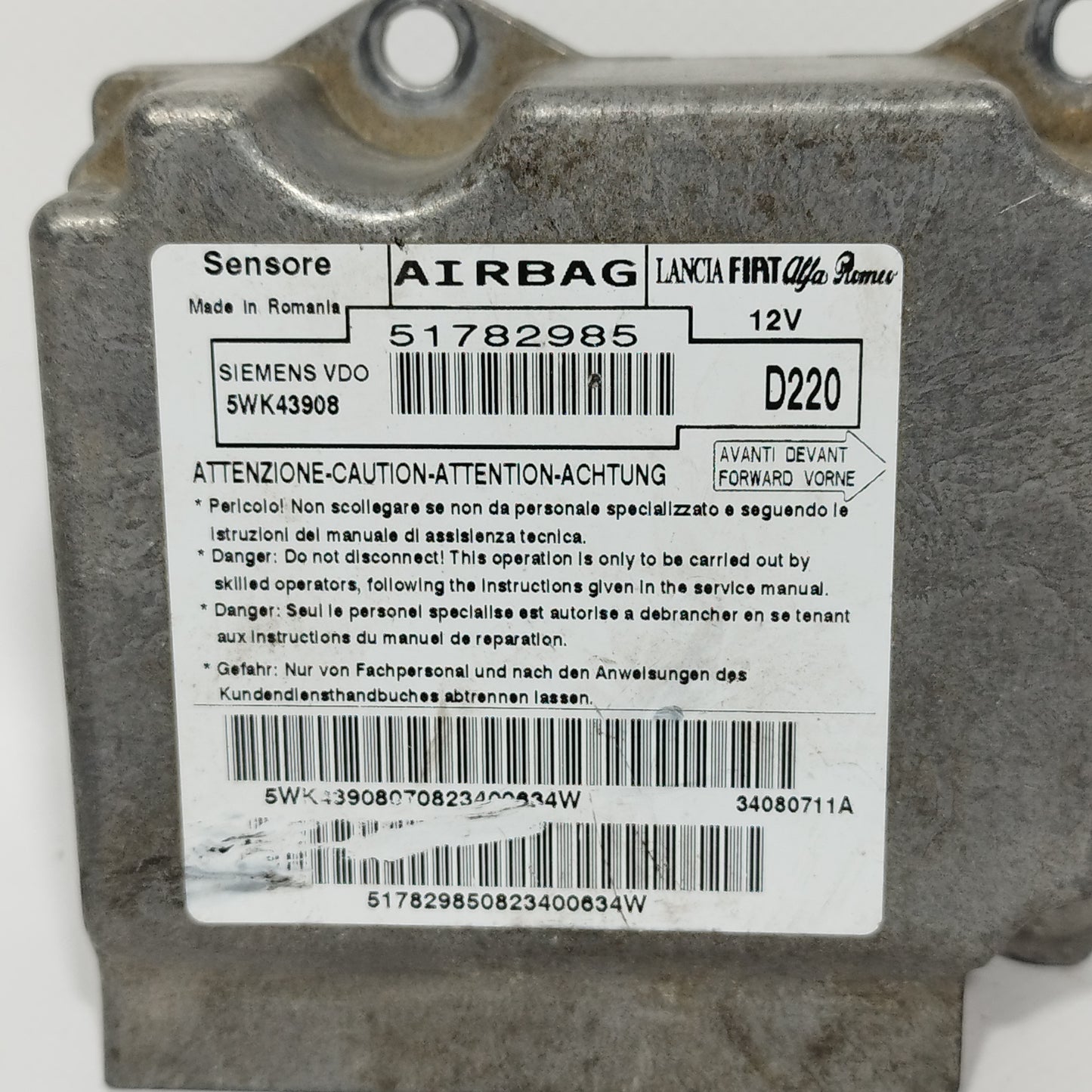 Fiat 500 2007 Airbag-Kit Code: 51782985 ecoAC11434