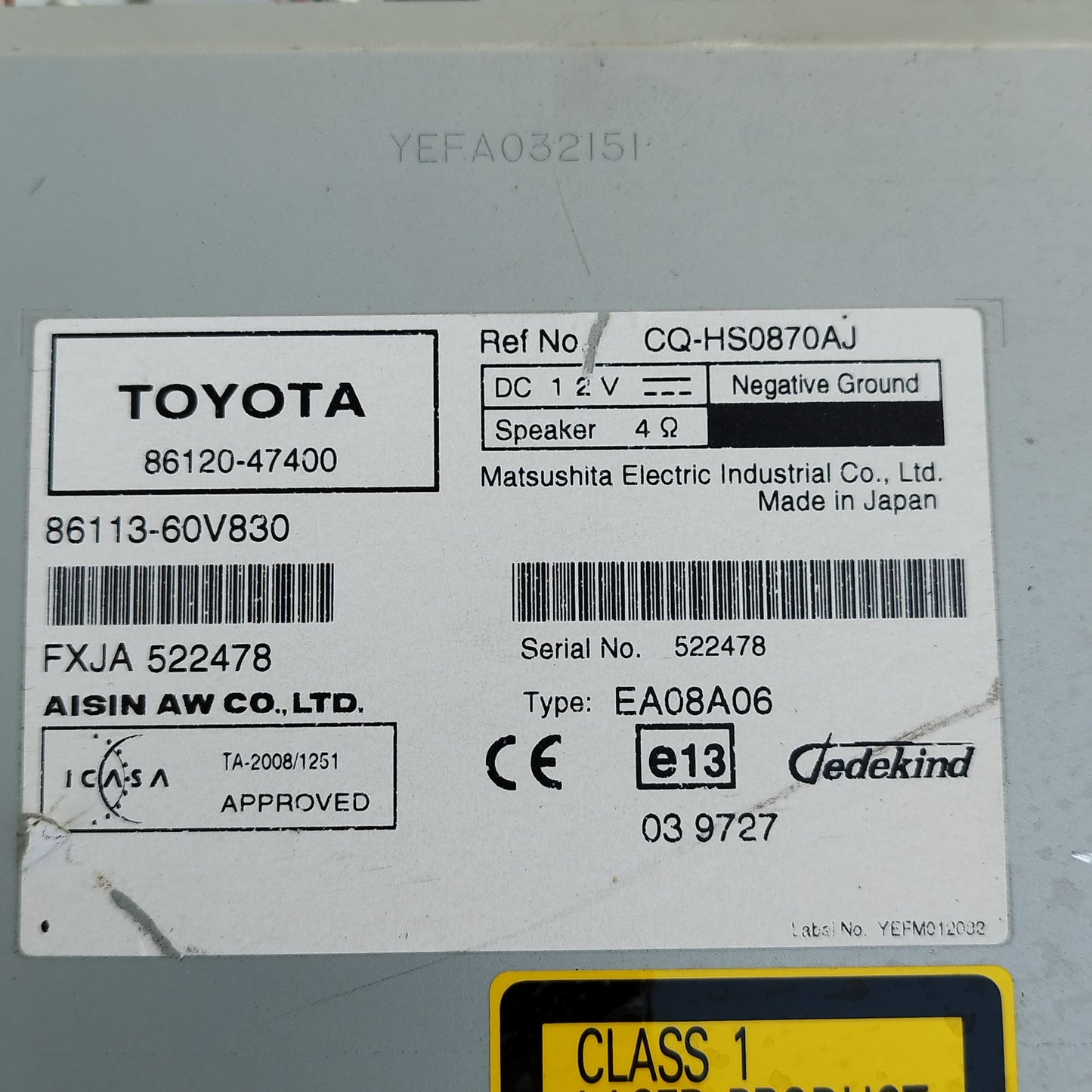 Autoradio Toyota Prius (xw30) 2010-2015 cod: 86120-47400 ecoAC16153