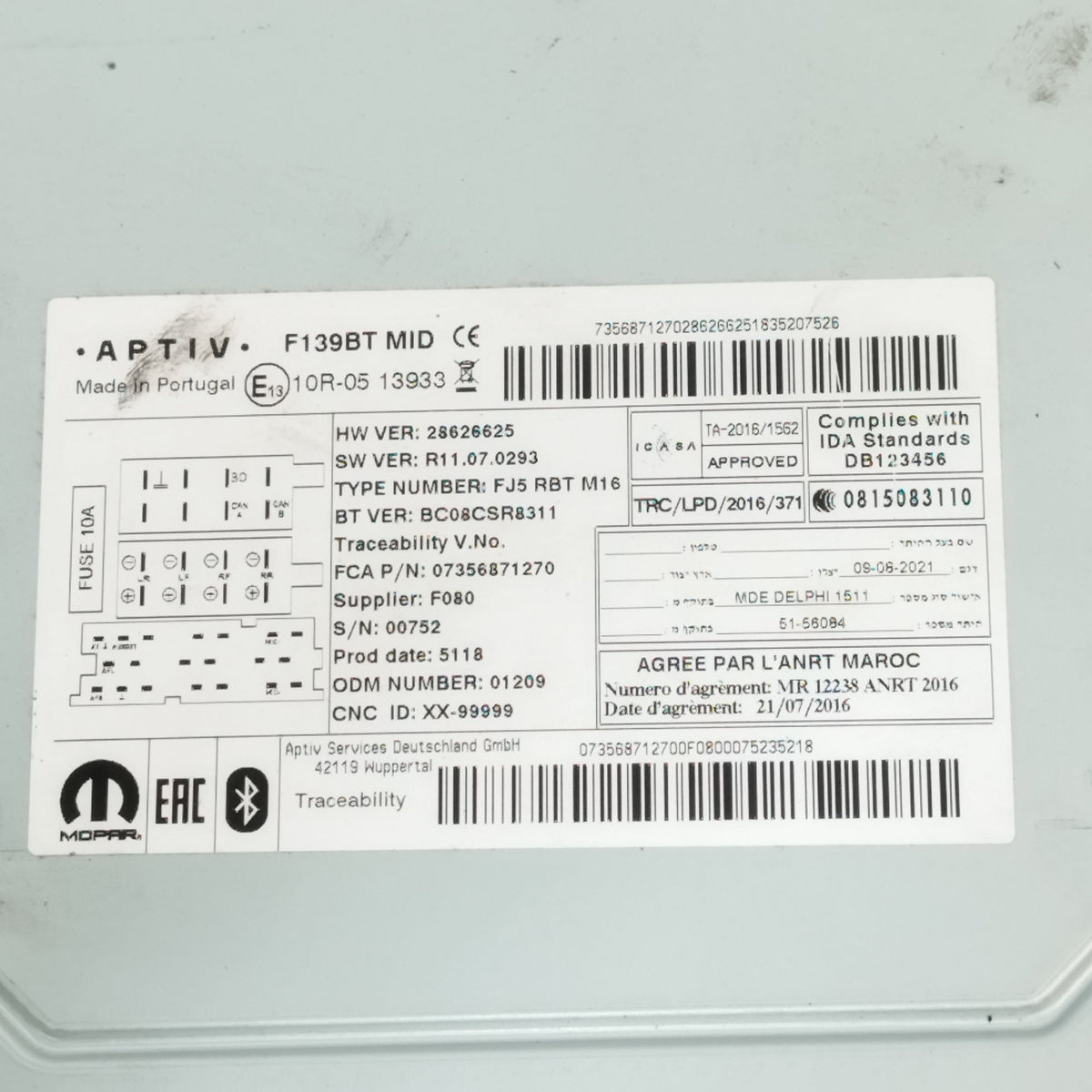 Autoradio Uconnect Bluetooth Fiat New Panda III 2017-2021 cod: 07356871270 ecoAC17164