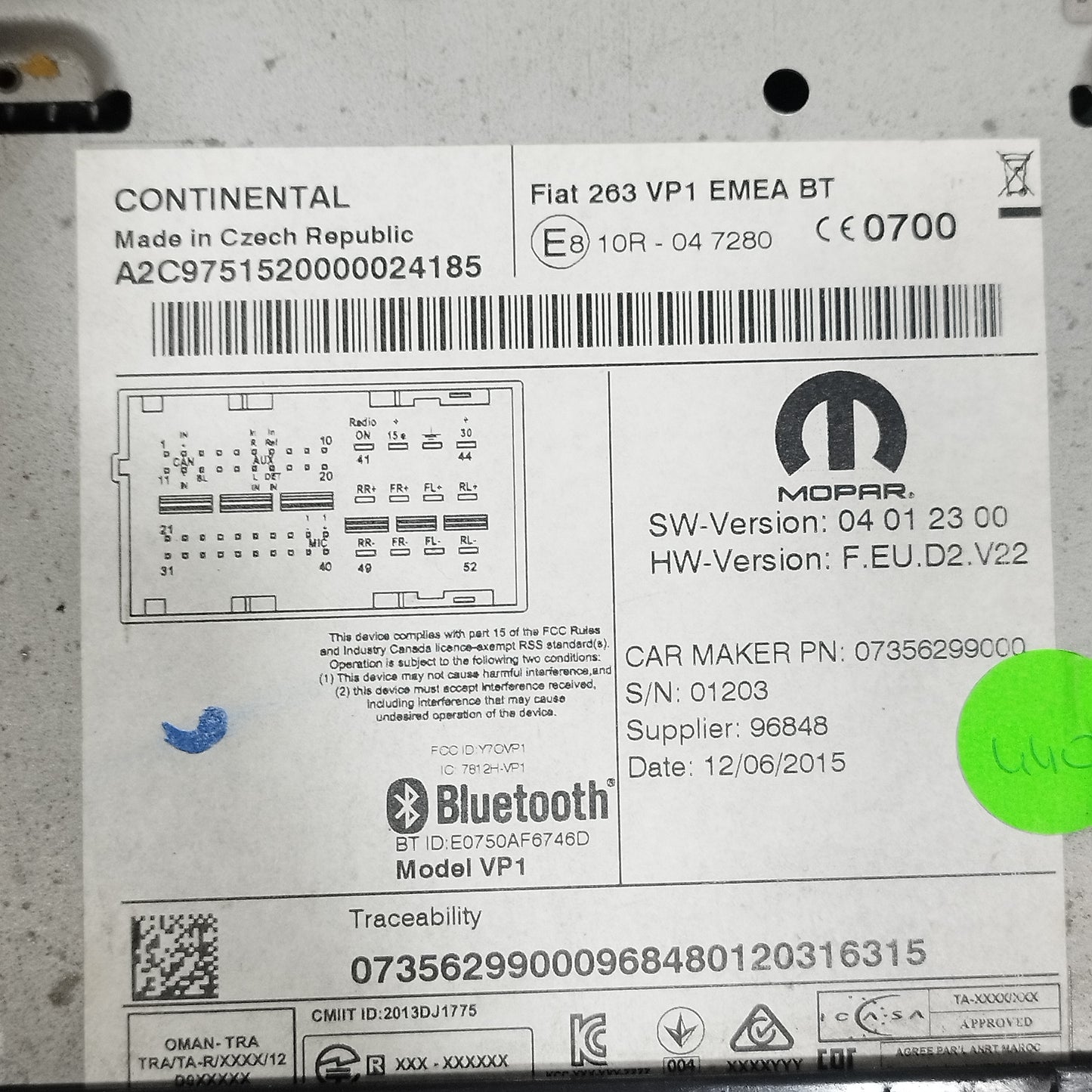 Autoradio con bocchette Fiat Doblo 2015-2021 cod: 07356299000 ecoAC14890