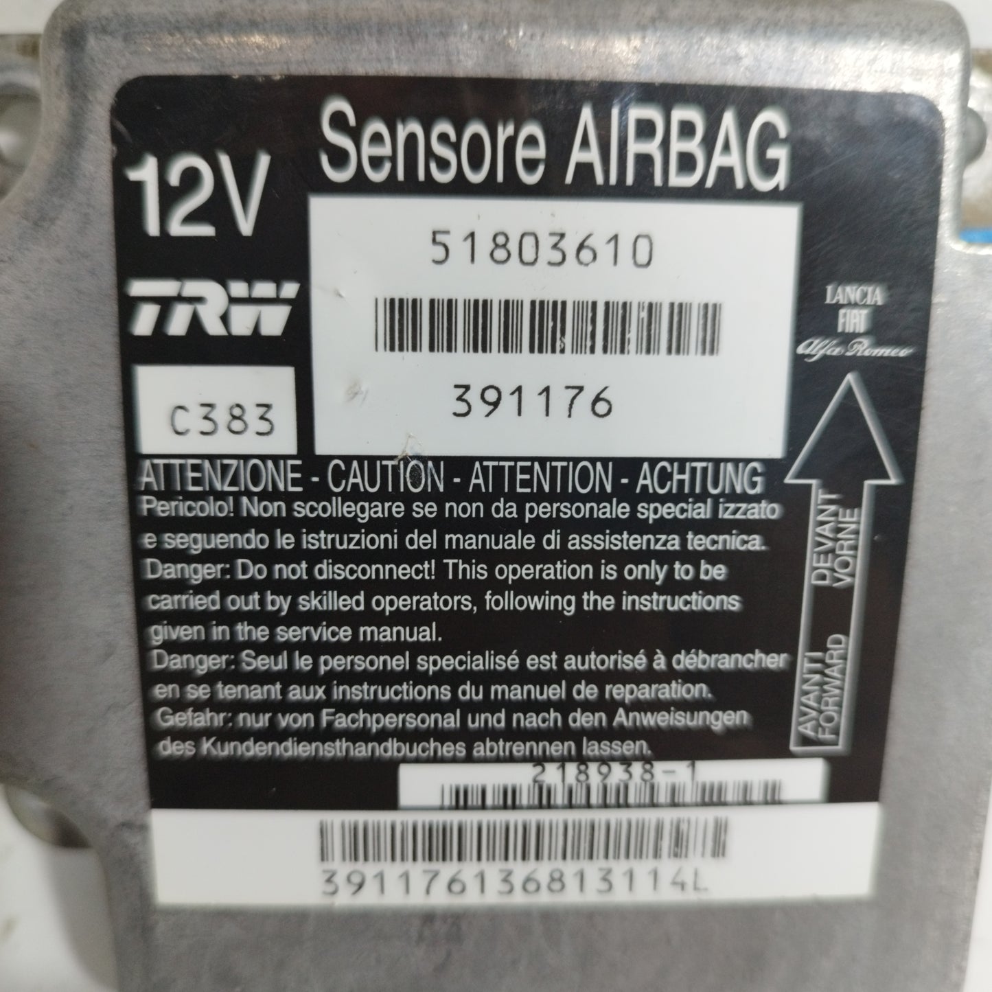 Centralina airbag Fiat Panda 2005 cod: 51803610 ecoAC8386