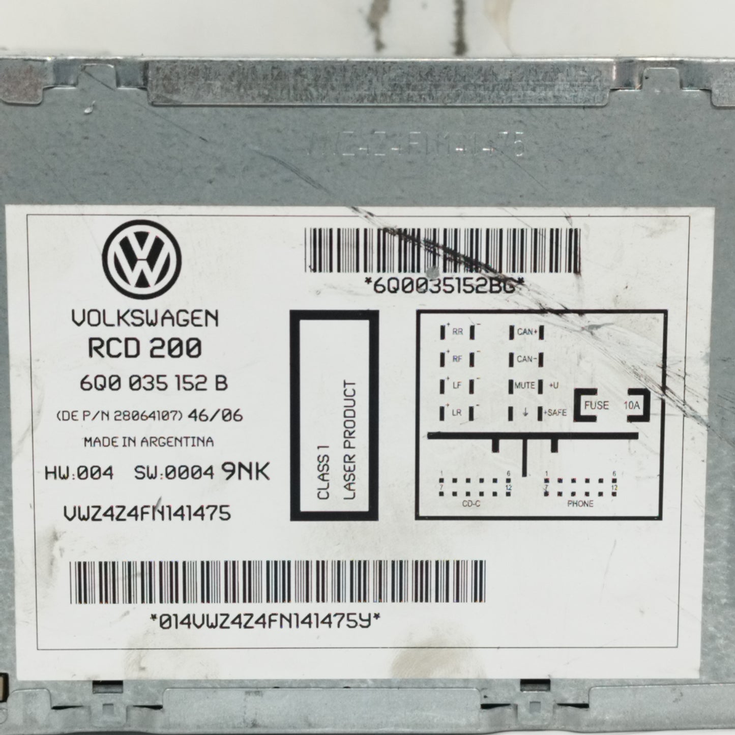 Volkswagen Polo 2006 Car Radio Code: 6Q0035152B ecoAC11041