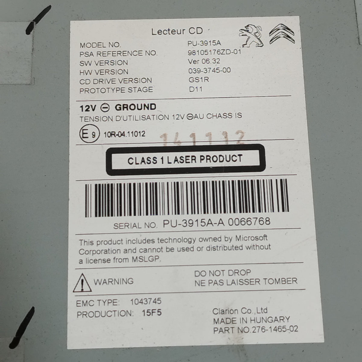Lettore CD Citroen C4 Picasso II 2013-2016 cod: 98105176zd-01 ecoAC16875