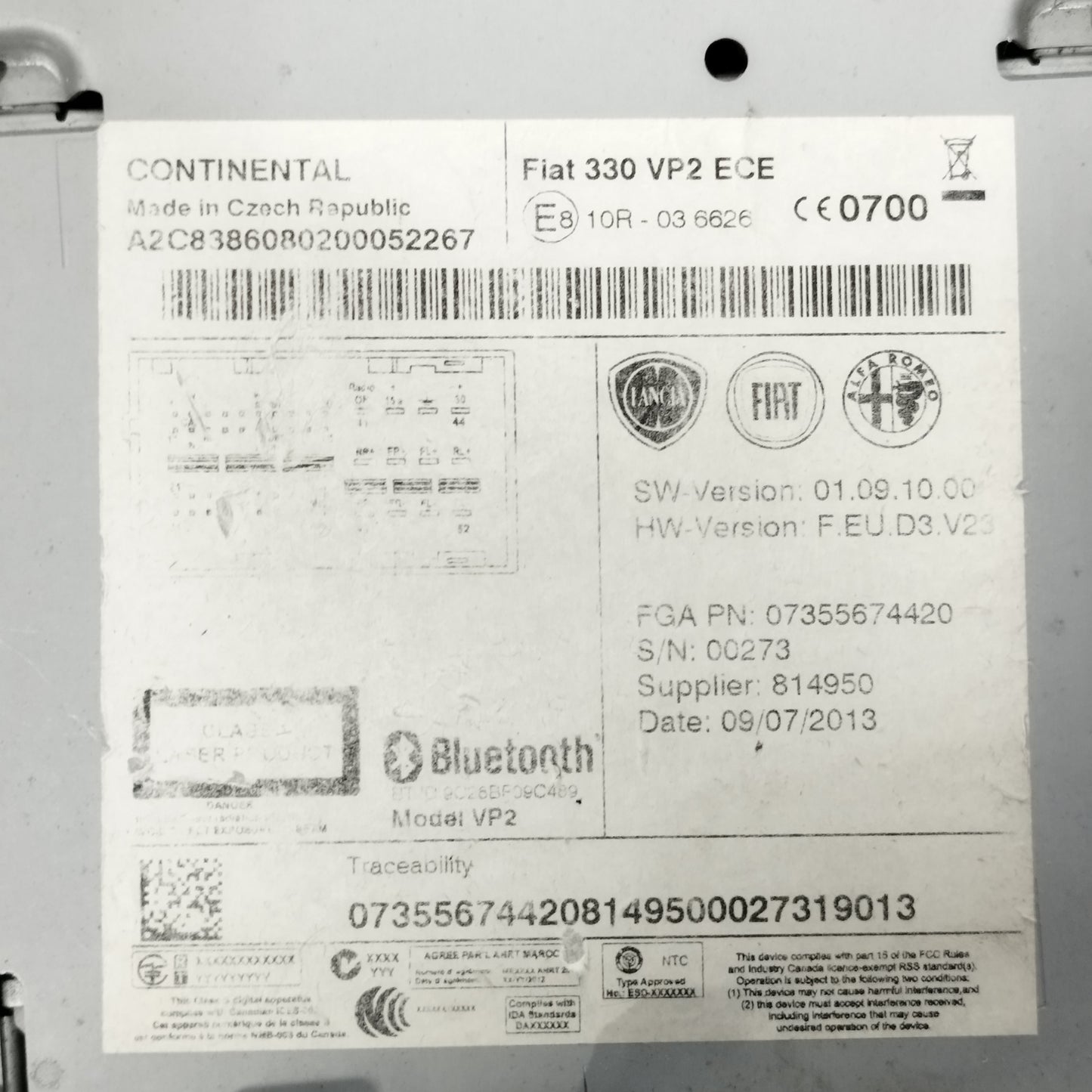 Autoradio Fiat 500L 2013 Codice: 07355674420 ecoAC12699