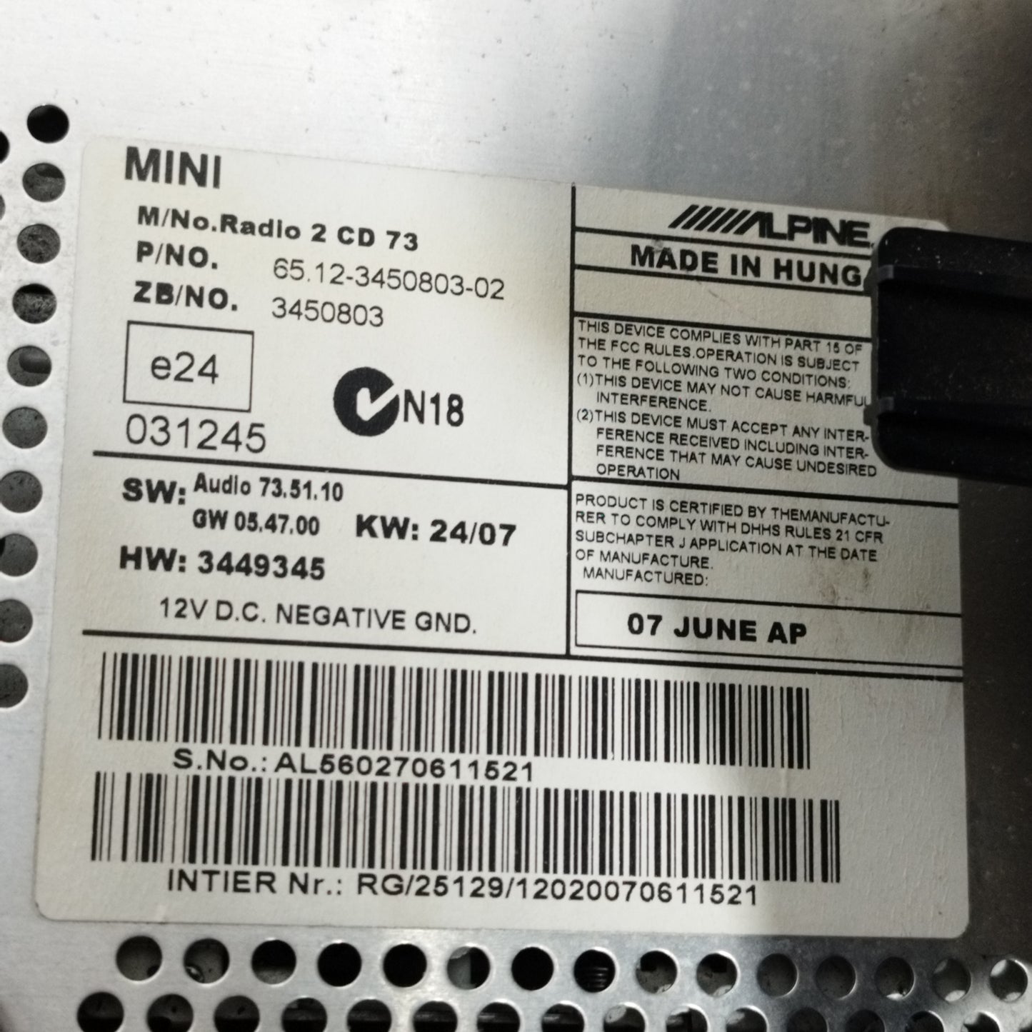 Quadro strumenti completo di autoradio Mini Cooper R56 1.6 D 2011 Cod: 62116977077 ecoAC11467