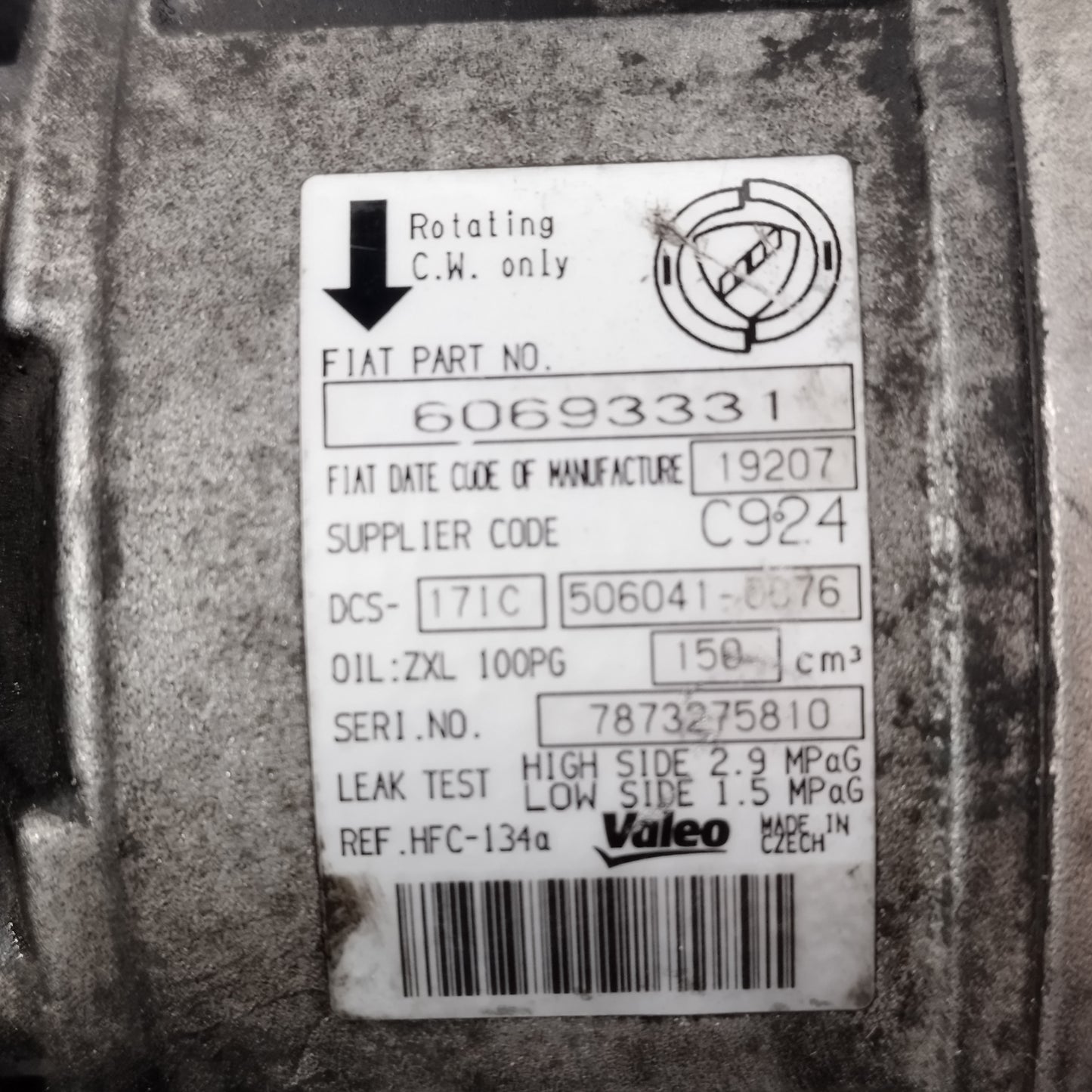 Compressore a / c Alfa Romeo 159 1.9 D 2005-2011 cod: 60693331 ecoAC15538