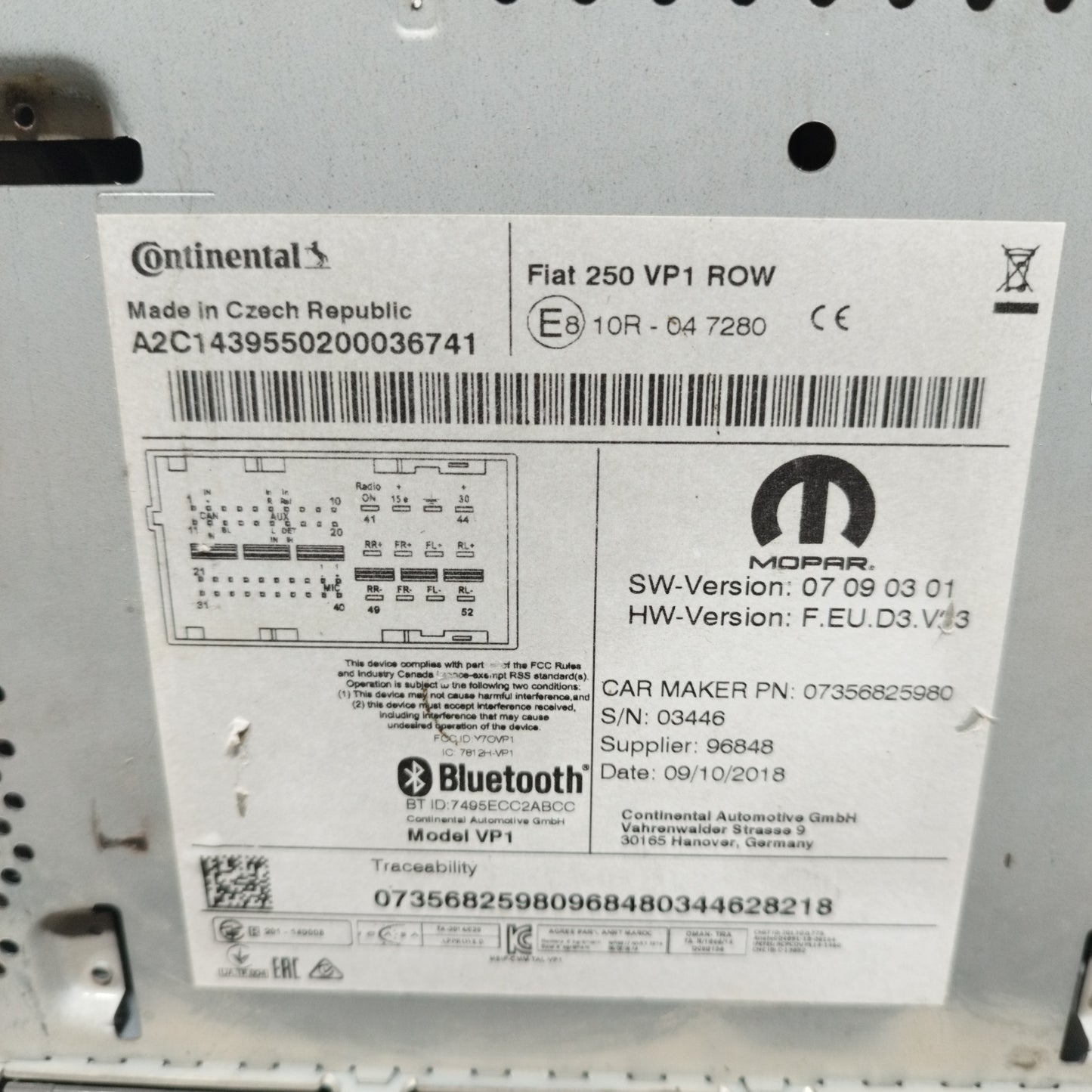 Autoradio Fiat Ducato / Peugeot Boxer / Citroen Jumper 2018 Cod: 07356825980 ecoAC10982