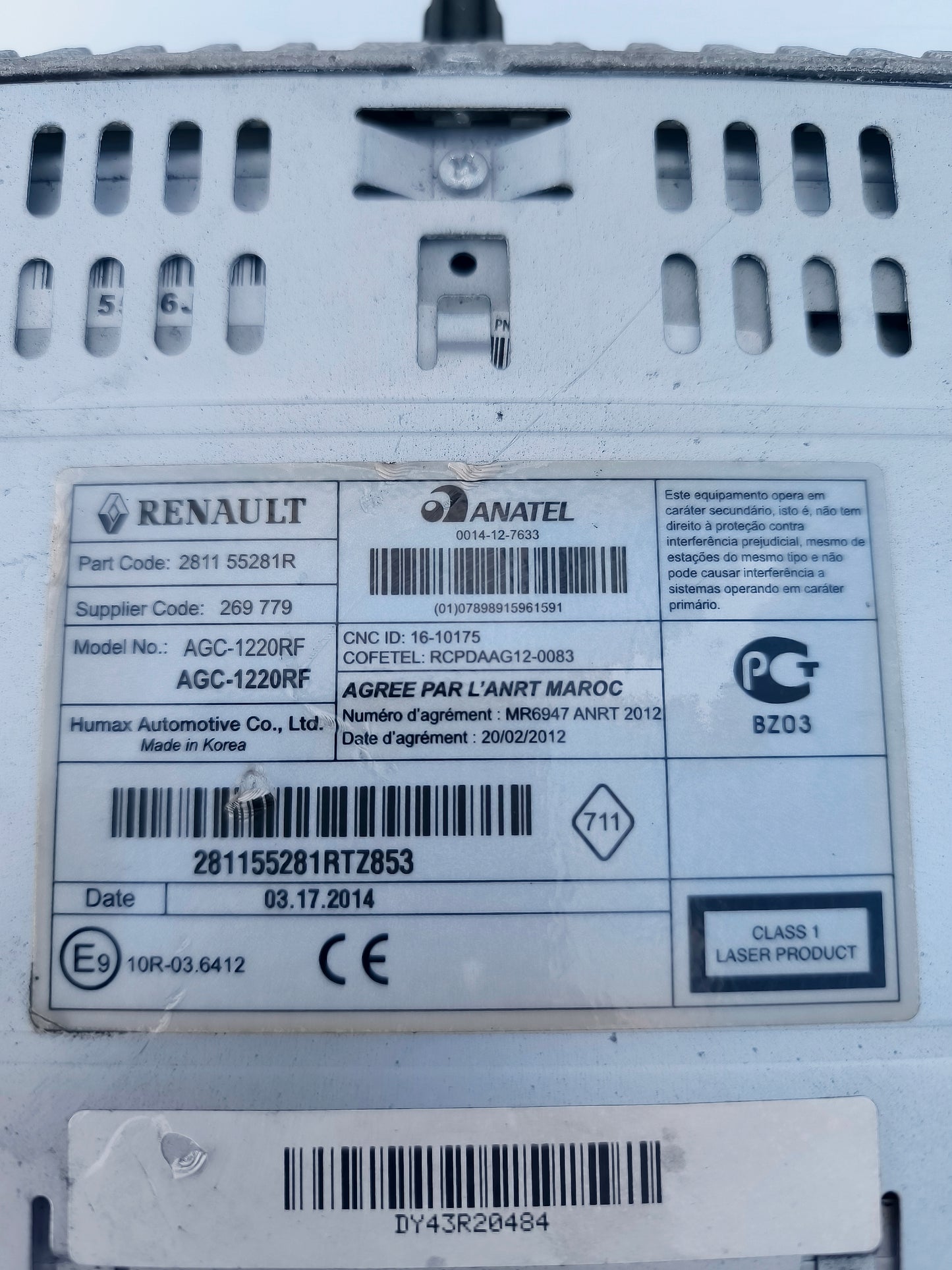Autoradio Opel movano B / Renault master anno 2012 Cod. 281155281R ecoAG6422