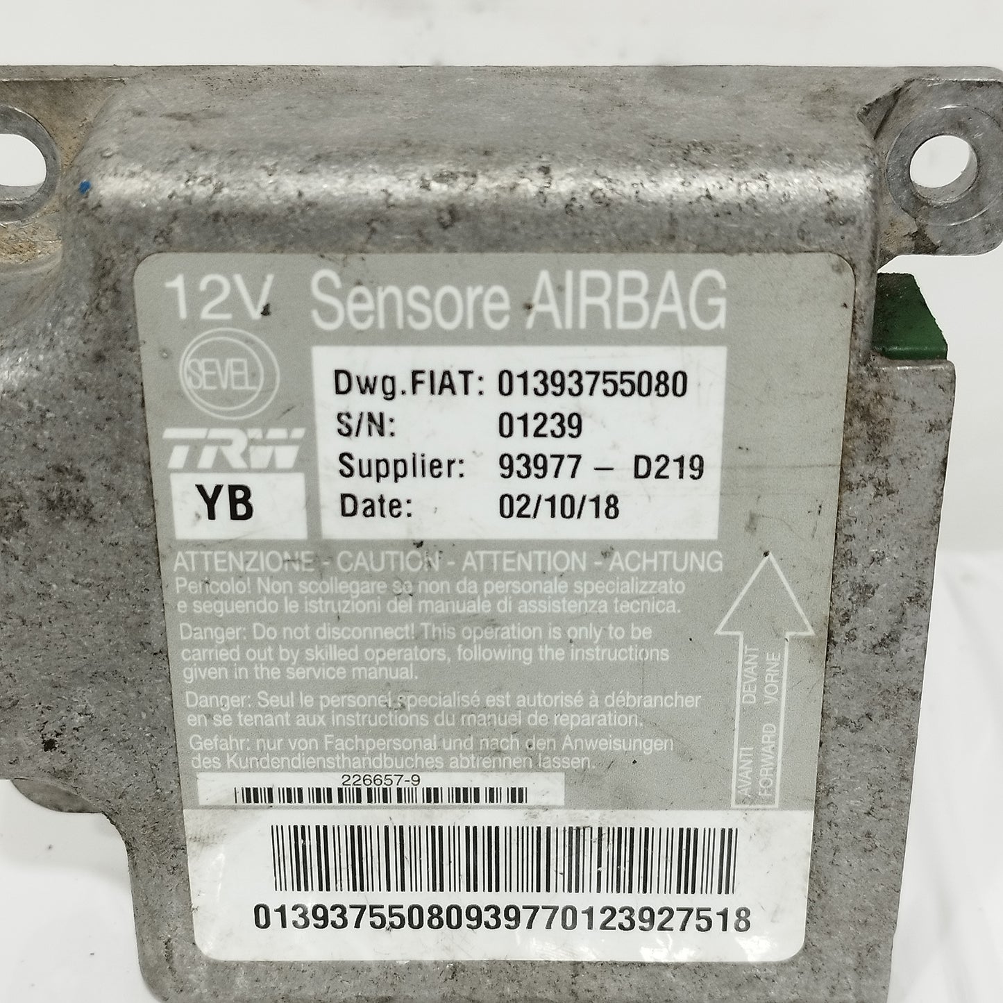 Centralina Airbag Fiat Ducato 2016 cod: 01393755080 ecoAC14940