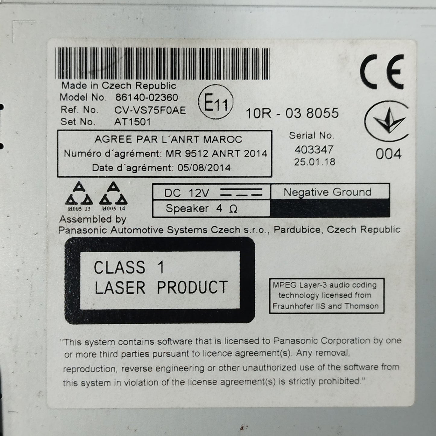 Autoradio Toyota Auris 2018 Cod: 10R-038055 ecoAC12089