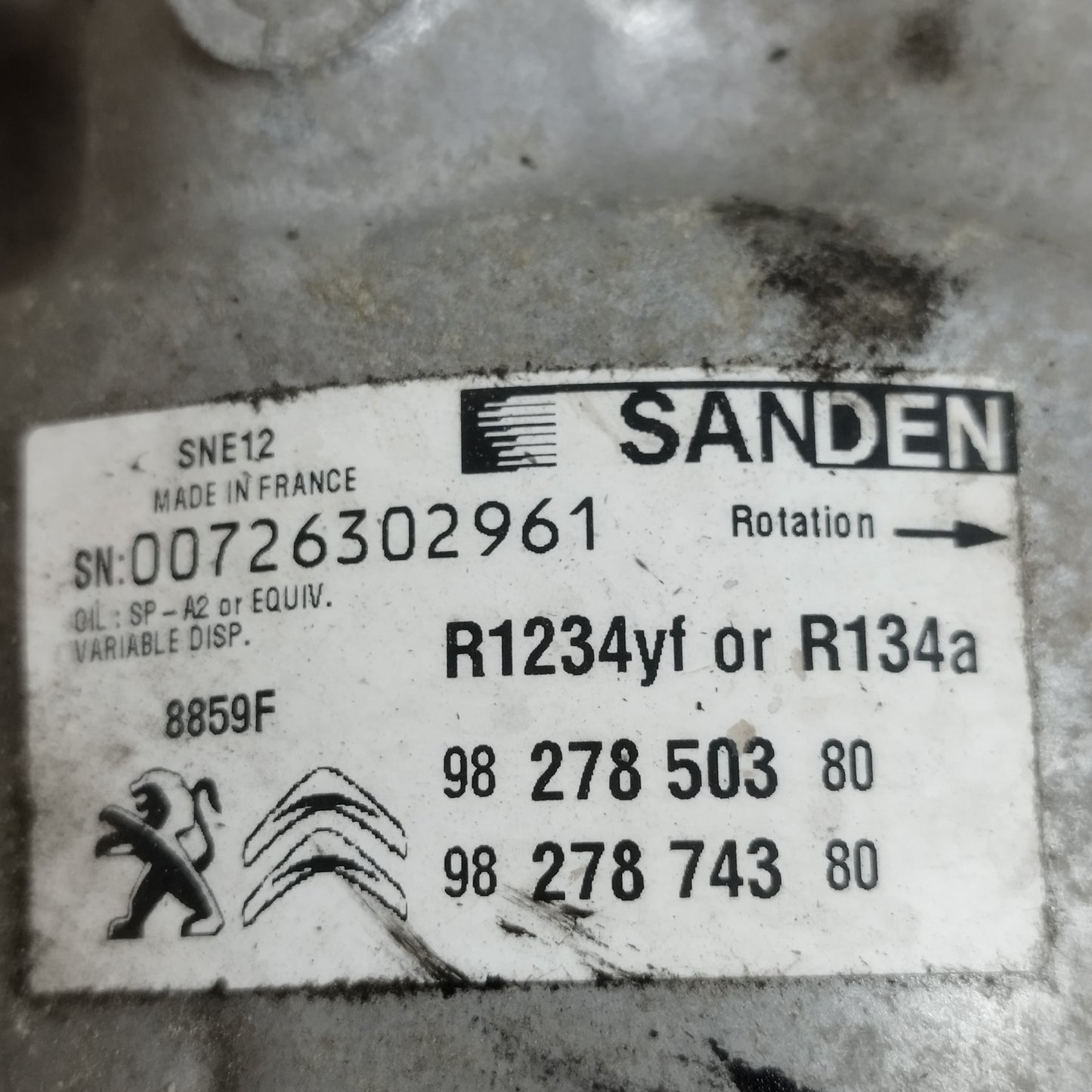 Compressore aria condizionata Peugeot 2008 I (A94 / CU) 1.5 BlueHdi 100CV 2018-2019 cod: 9827850380 ecoAC16653