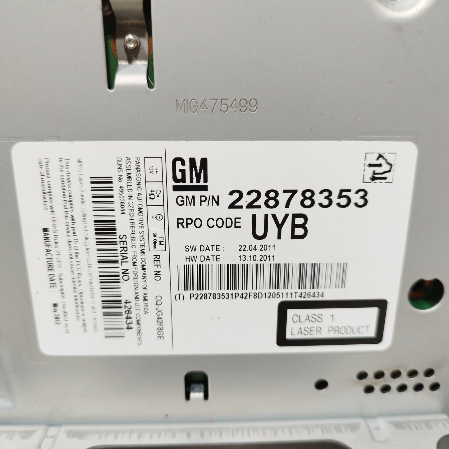 Opel Meriva B 2012 car radio Cod: 22878353 ecoAC9564