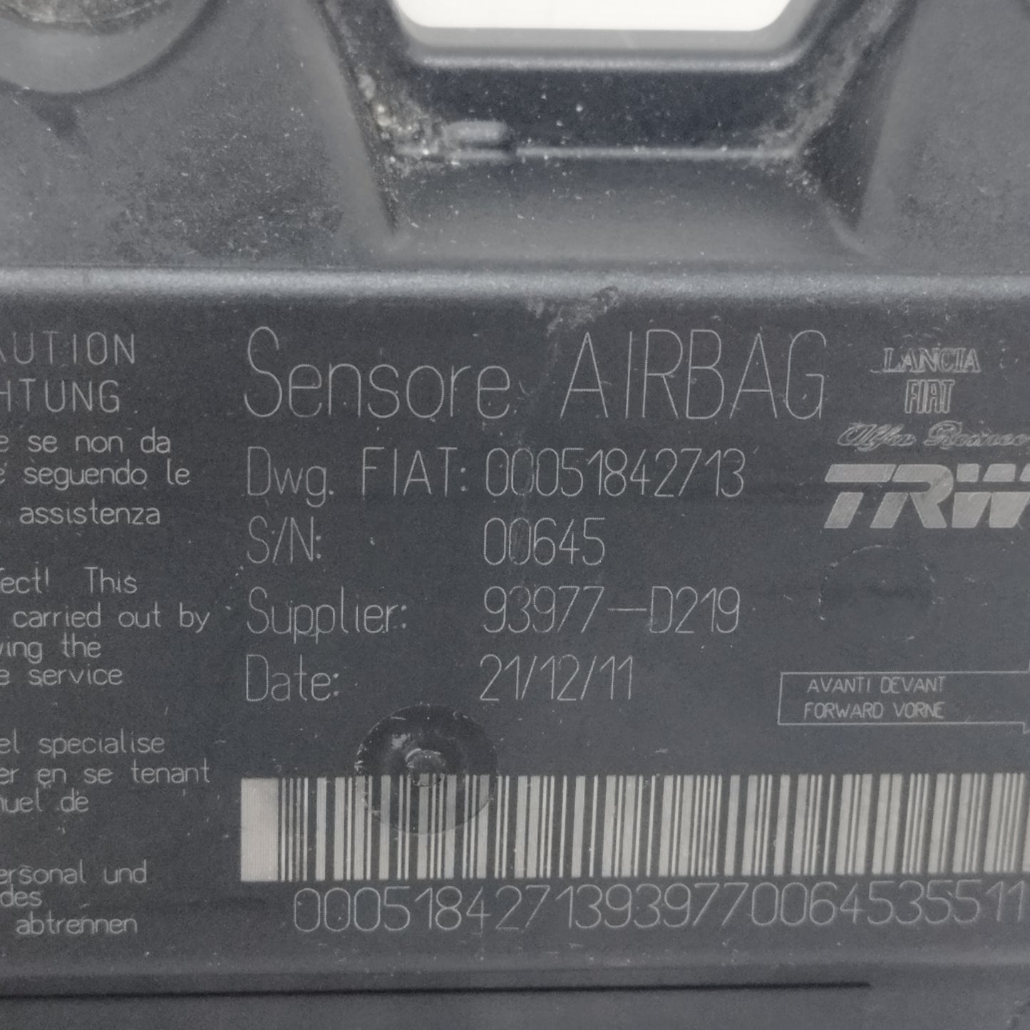 Centralina airbag Fiat New Panda 2012-2024 cod: 00051842713 ecoAC16129