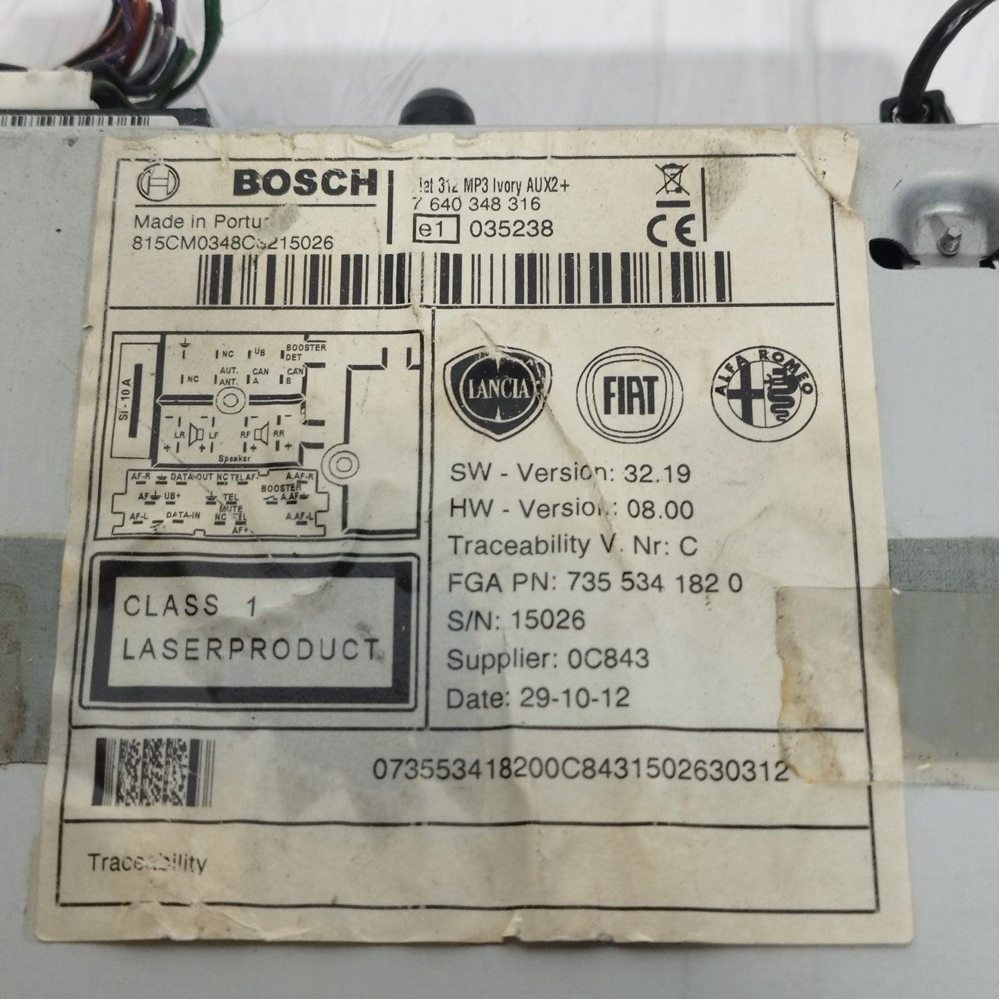 Autoradio Fiat 500 2010 Cod: 7355341820 ecoAC12044