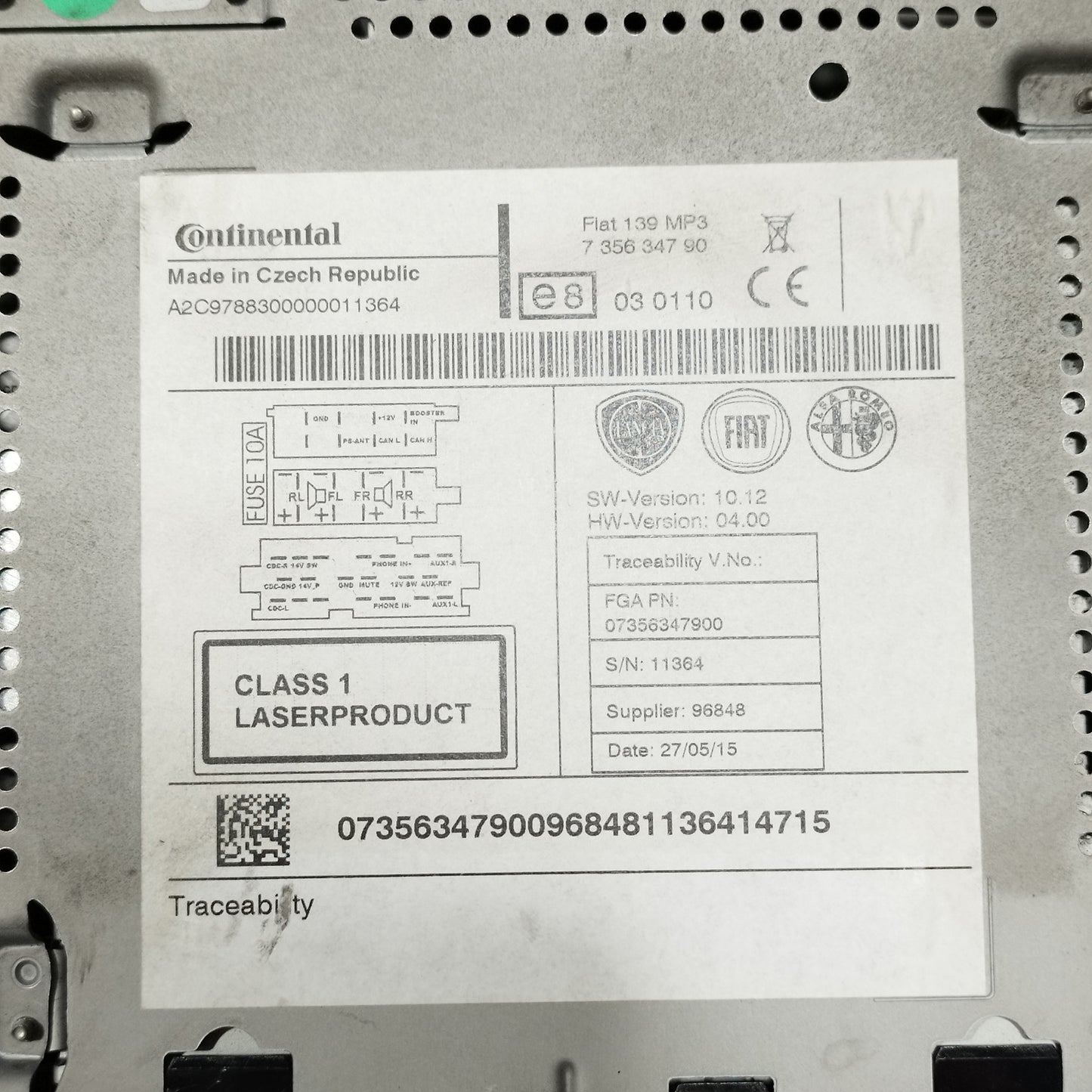 Autoradio Fiat New Panda 2015 Cod: 735634790 ecoAC13028