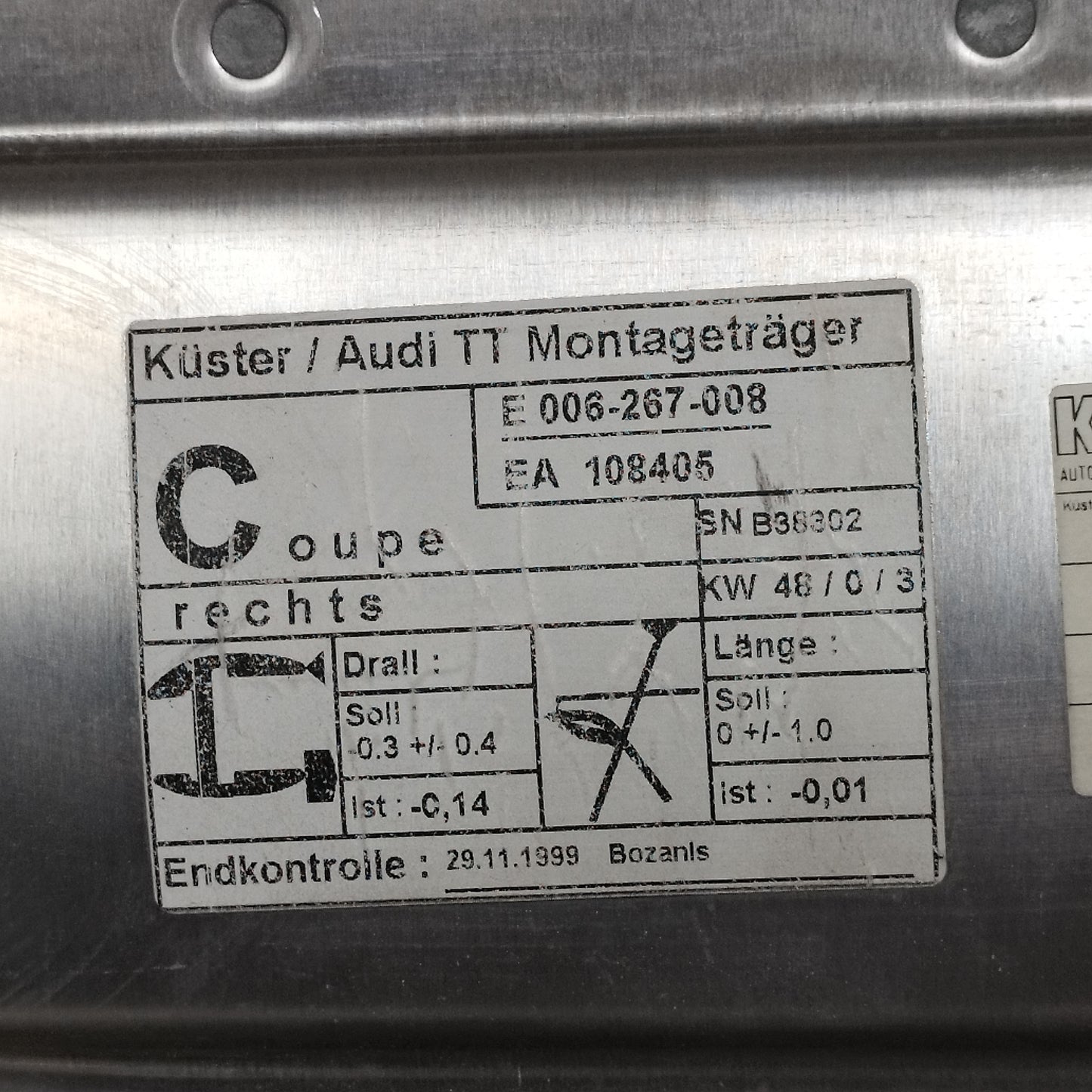 Cremagliera dx Audi TT Coupé 1999 Cod: 8n8837730 ecoAC14089
