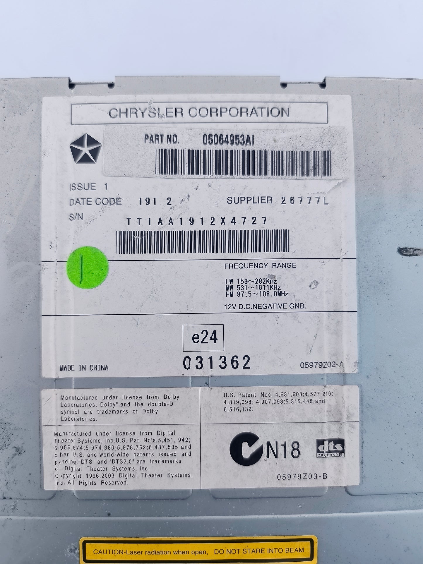 Autoradio Jeep Compass anno 2014 Cod. 05064953 ecoAG6416