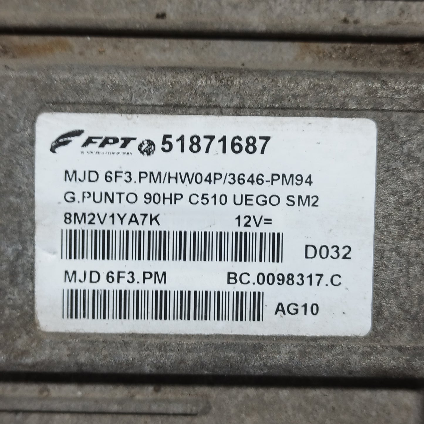 Zündungssatz Fiat Grande Punto 1.3 MTJ 90CV 2010 Code: 51871687 ecoAC10884