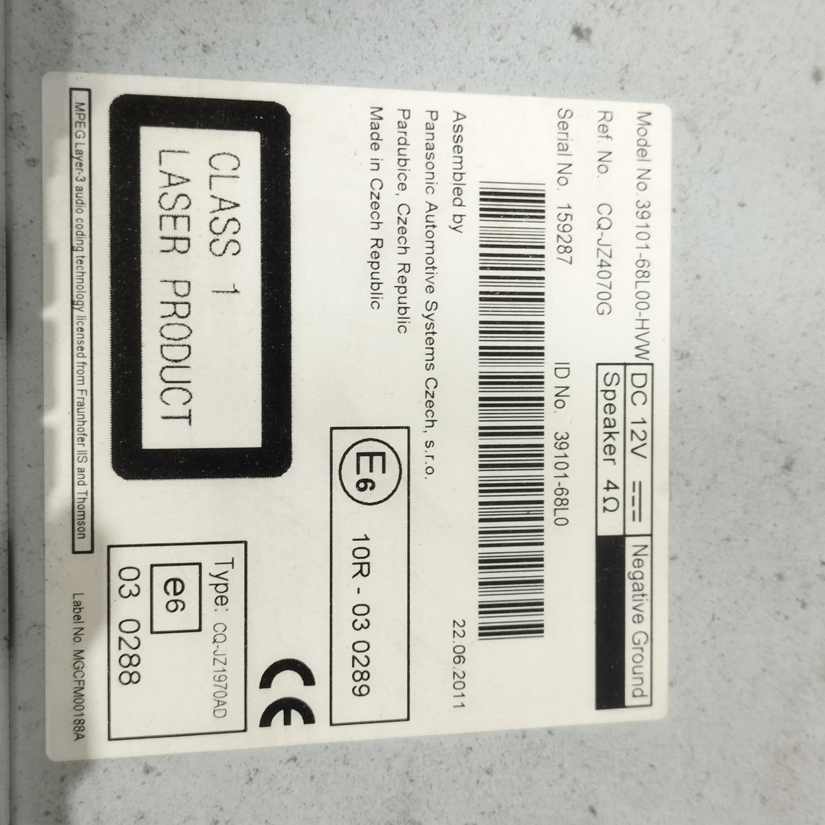 Autoradio Suzuki Swift IV (FZ / NZ) 2010-2017 cod: 39101-68L0 ecoAC16864